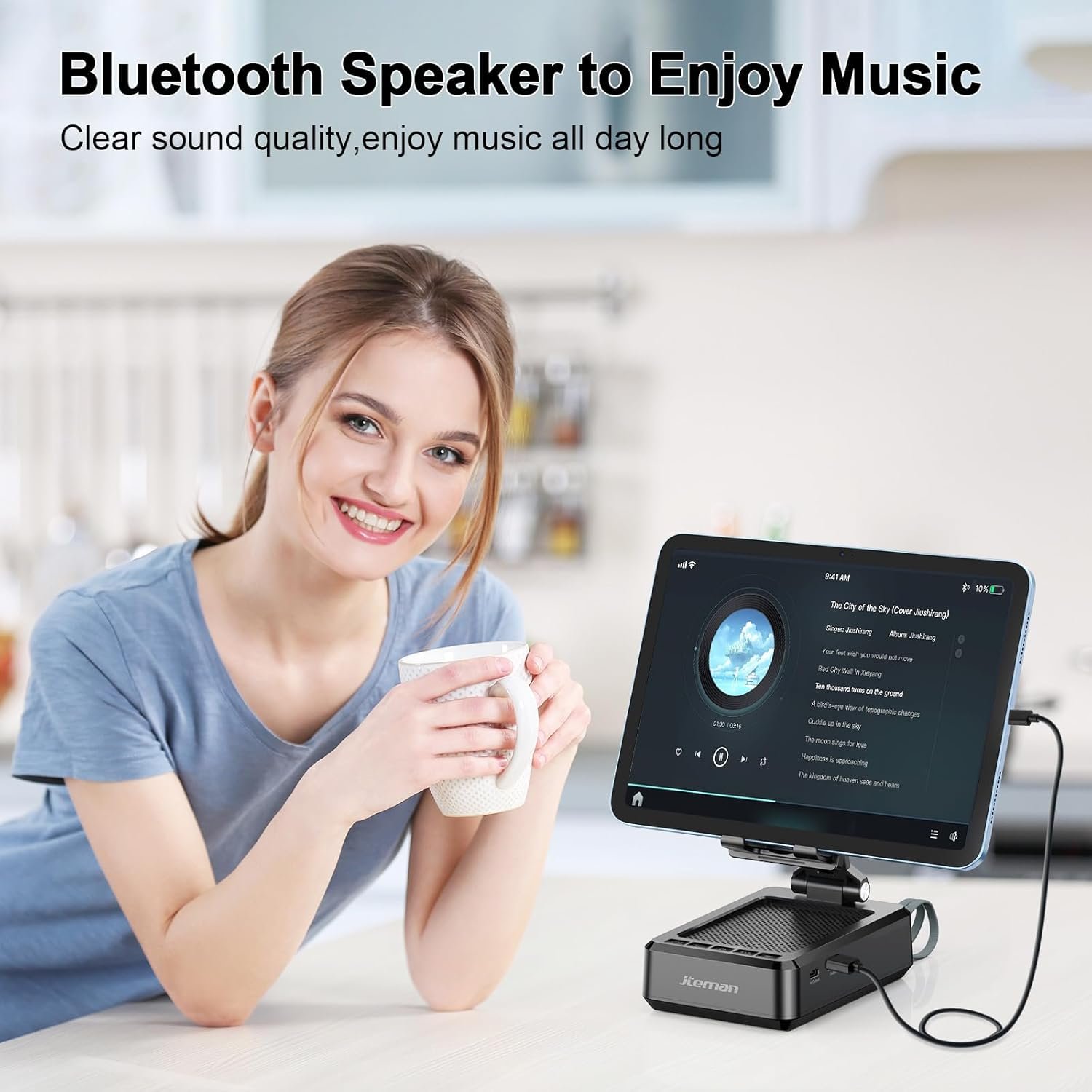 Jteman Cell Phone Stand Bluetooth Speaker with Built-in Cables,Foldable Adjustable Holder,All-in-One Audio Stand for iPhone Android,Birthday Gifts for Men Women - Image 6