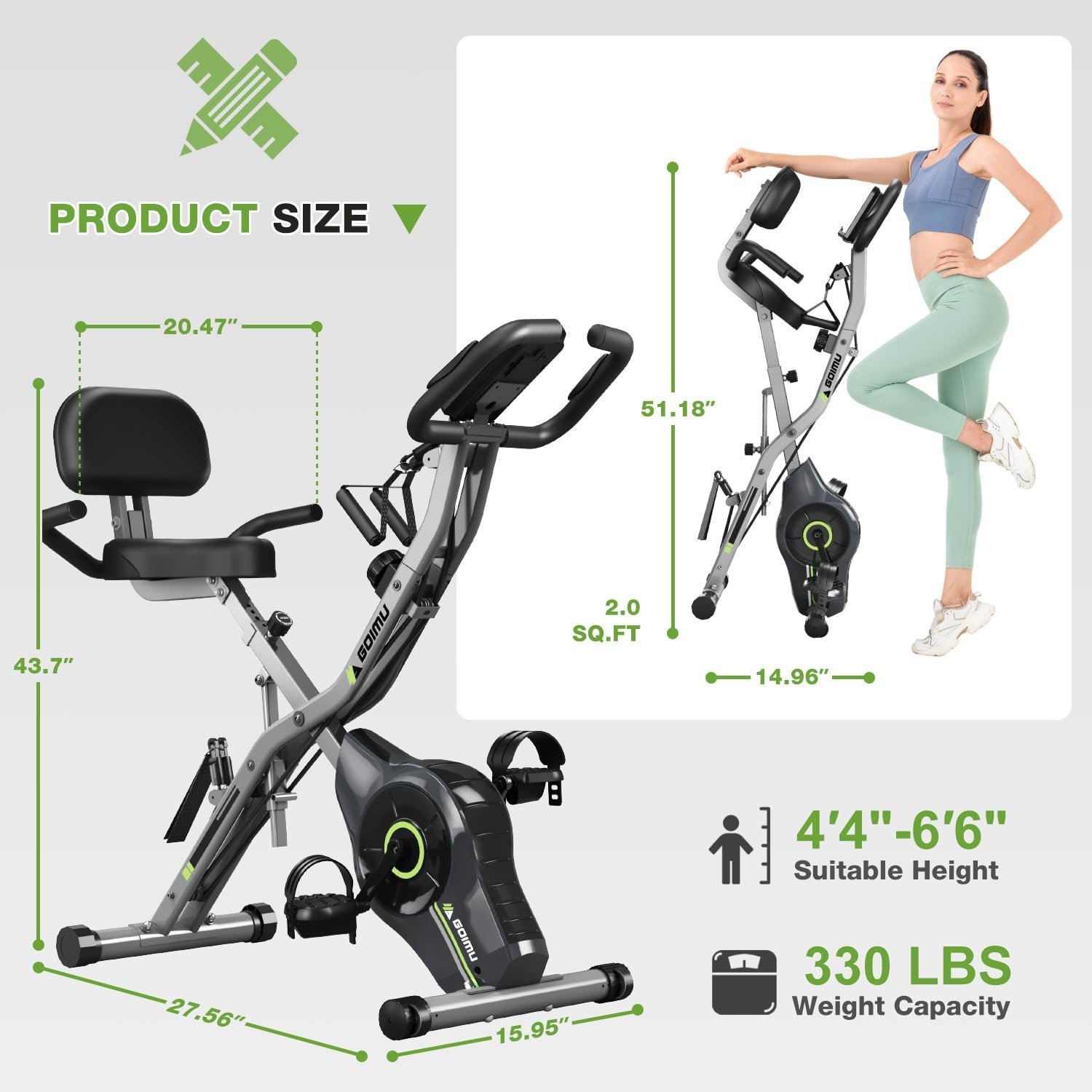 Exercise Bike, 5 in 1 Foldable Stationary Bike for Seniors, 16-Level Adjustable Magnetic Resistance, Indoor Workout Bike with 330LB Capacity, Comfortable Seat Backrest X-bike - Image 8