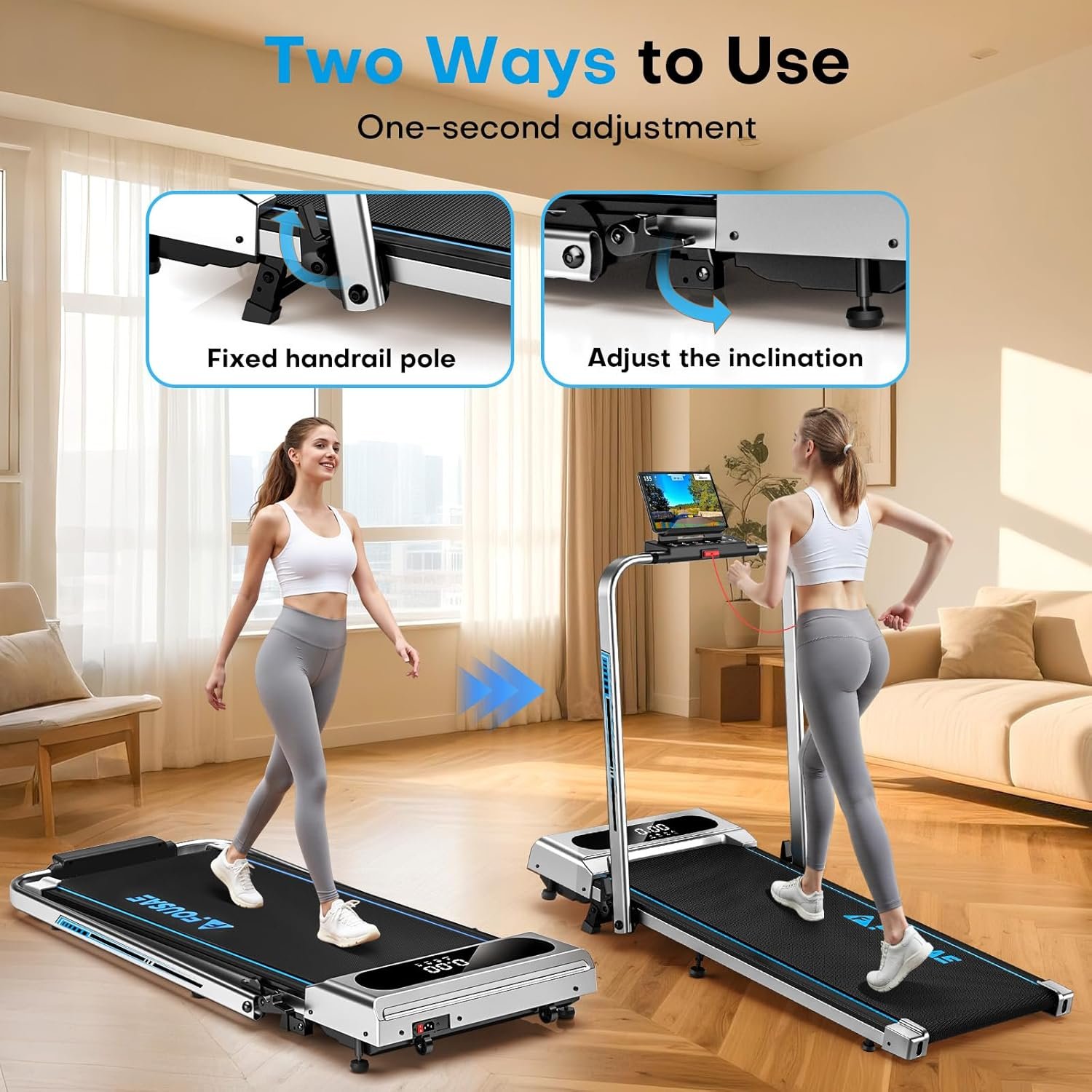 5 in 1 Foldable Treadmill, 7.5 MPH Treadmills for Home with App Compatible, Treadmill with 10% Incline, 3.0HP Brushless Drive, Remote Control and LED Display, 12 HIIT Programs, 400 LBS Capacity - Image 7