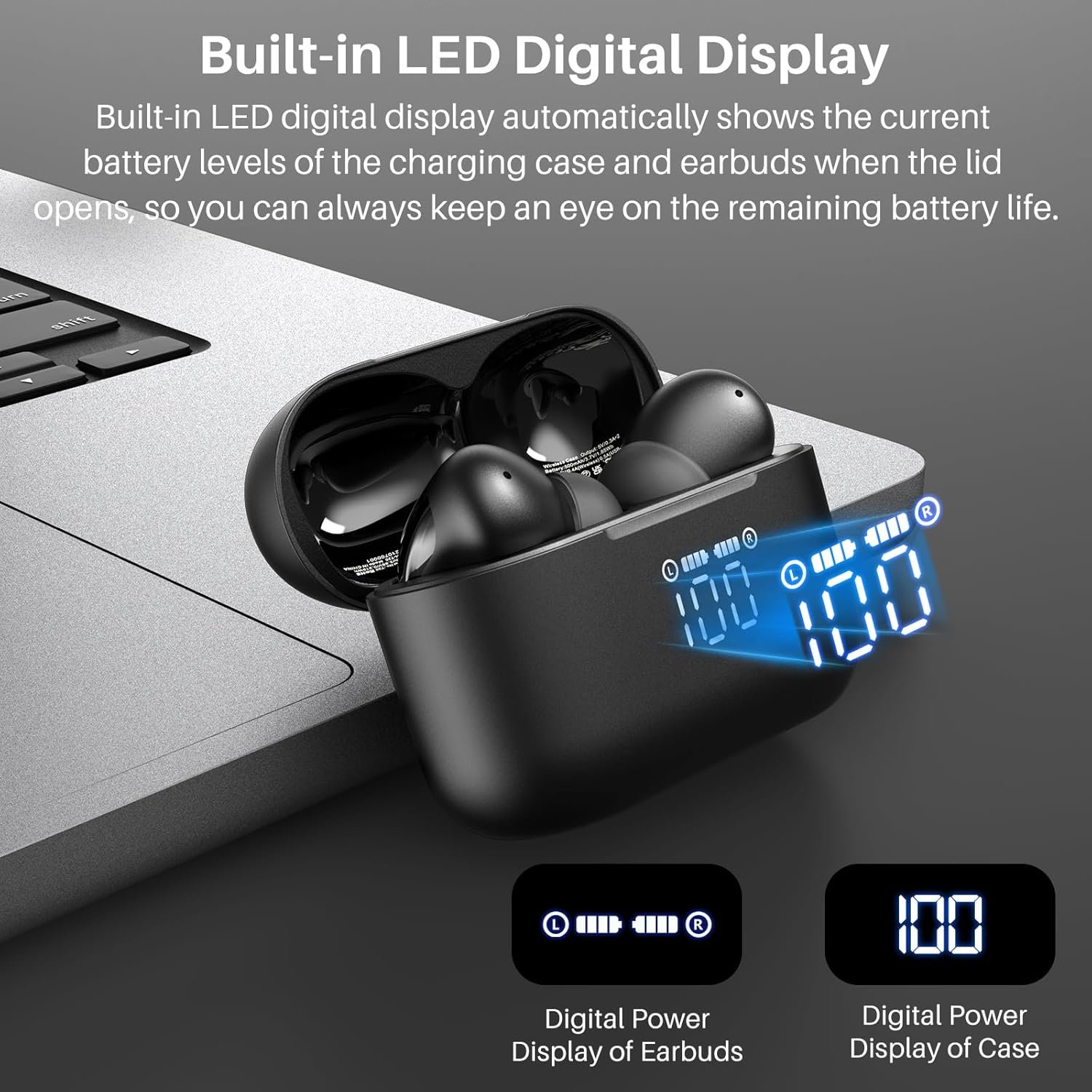 TOZO T20 Wireless Earbuds Bluetooth Headphones 48.5 Hrs Playtime with LED Digital Display, IPX8 Waterproof, Dual Mic Call Noise Cancelling 10mm Broad Range Speakers, New Version - Image 3