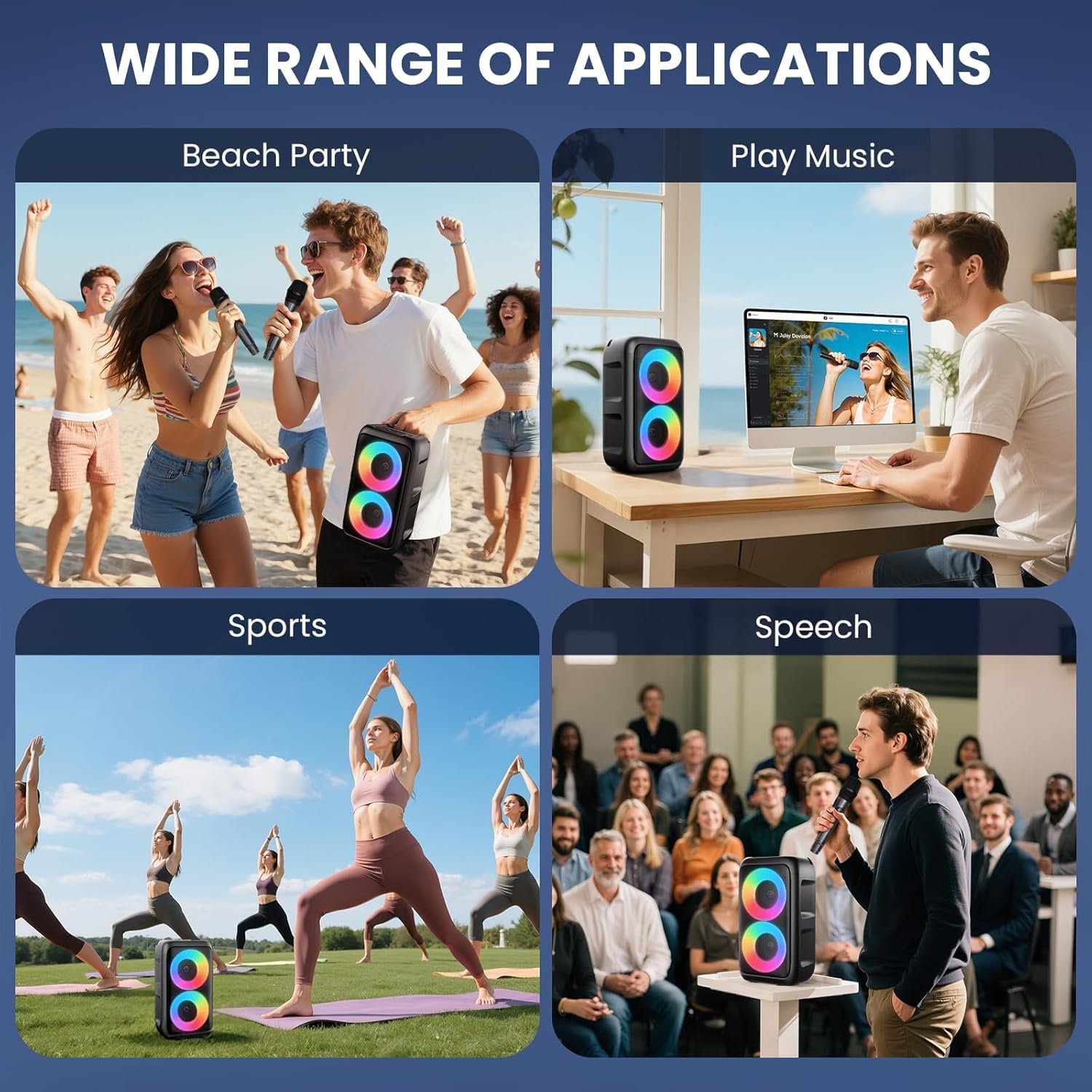 Bluetooth Speaker with 2 Wireless Microphones - Big Party Speaker for Adults Kids Karaoke with Lights - Portable Rechargeable Floorstanding Speakers Support TWS/AUX/USB/TF Card for Home Party Gift - Image 6