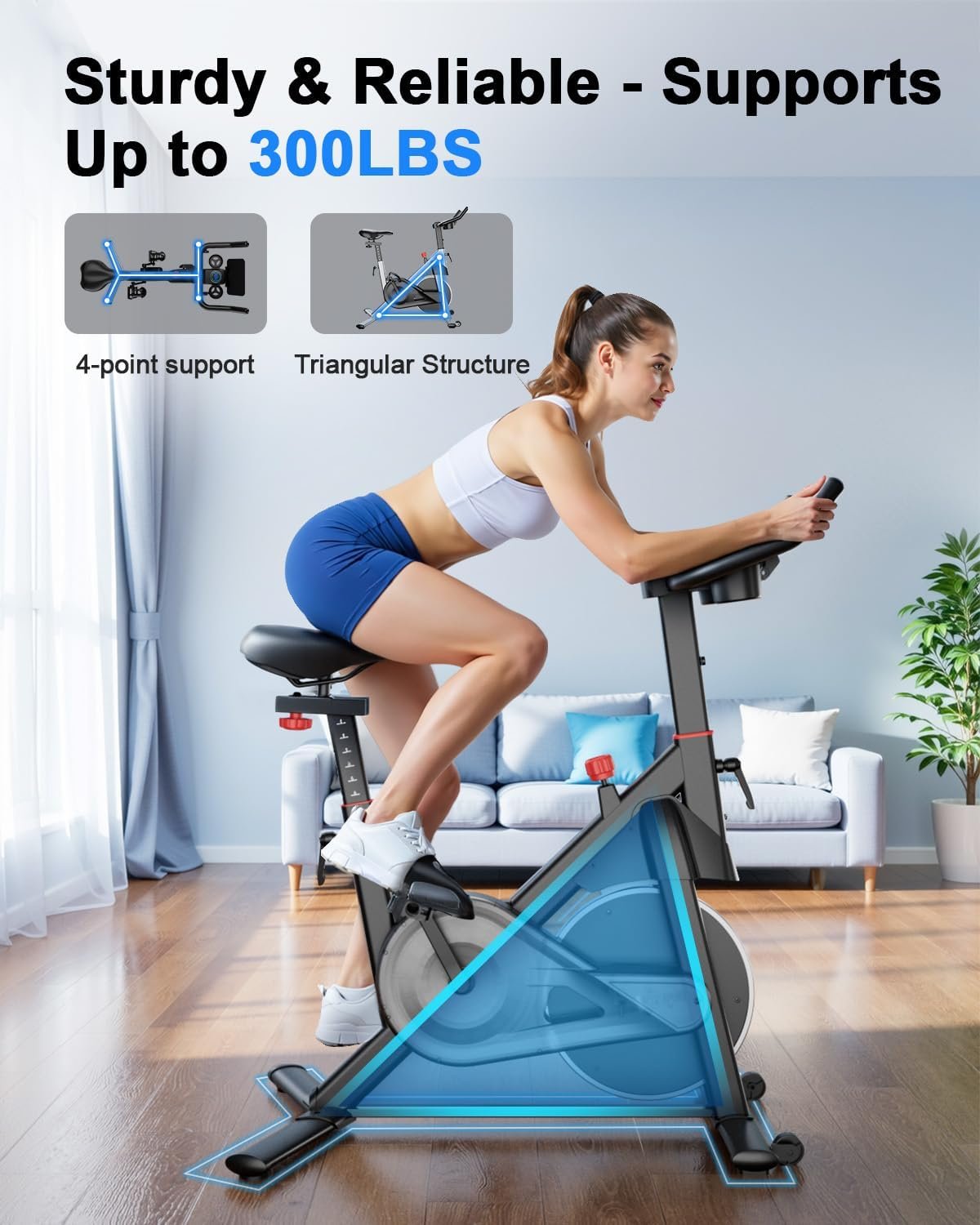 Superun Exercise Bike, Stationary Bikes for Home with Brake Pad, Low Noise Indoor Cycling Bike with 300LBS Weight Capacity, Workout Bike for Home Gym with Pad Mount LCD Monitor and Cup Holder - Image 6