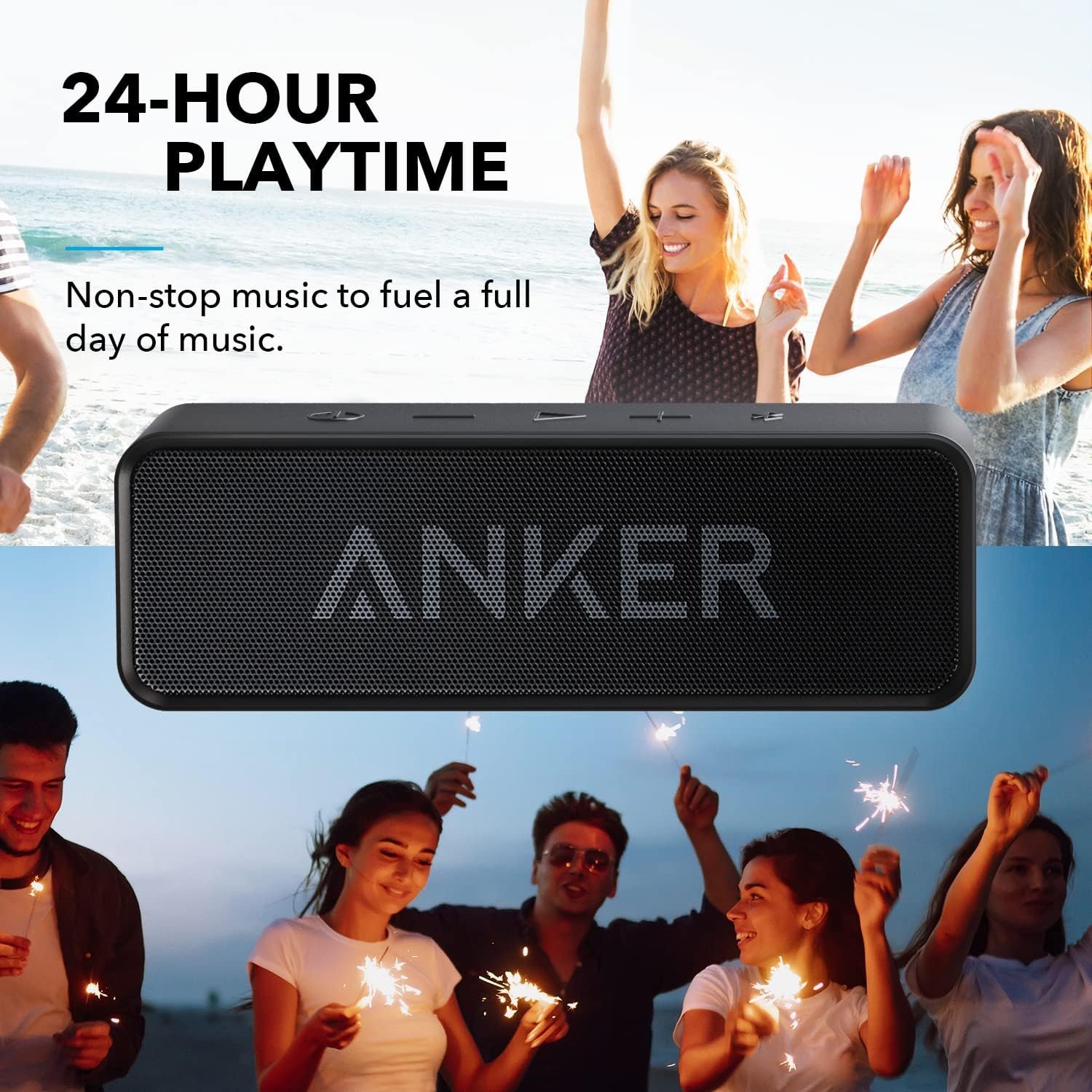Anker Soundcore Upgraded Bluetooth Speaker with IPX5 Waterproof, Stereo Sound, 24H Playtime, Portable Wireless Speaker for iPhone, Samsung and More (Black) - Image 3