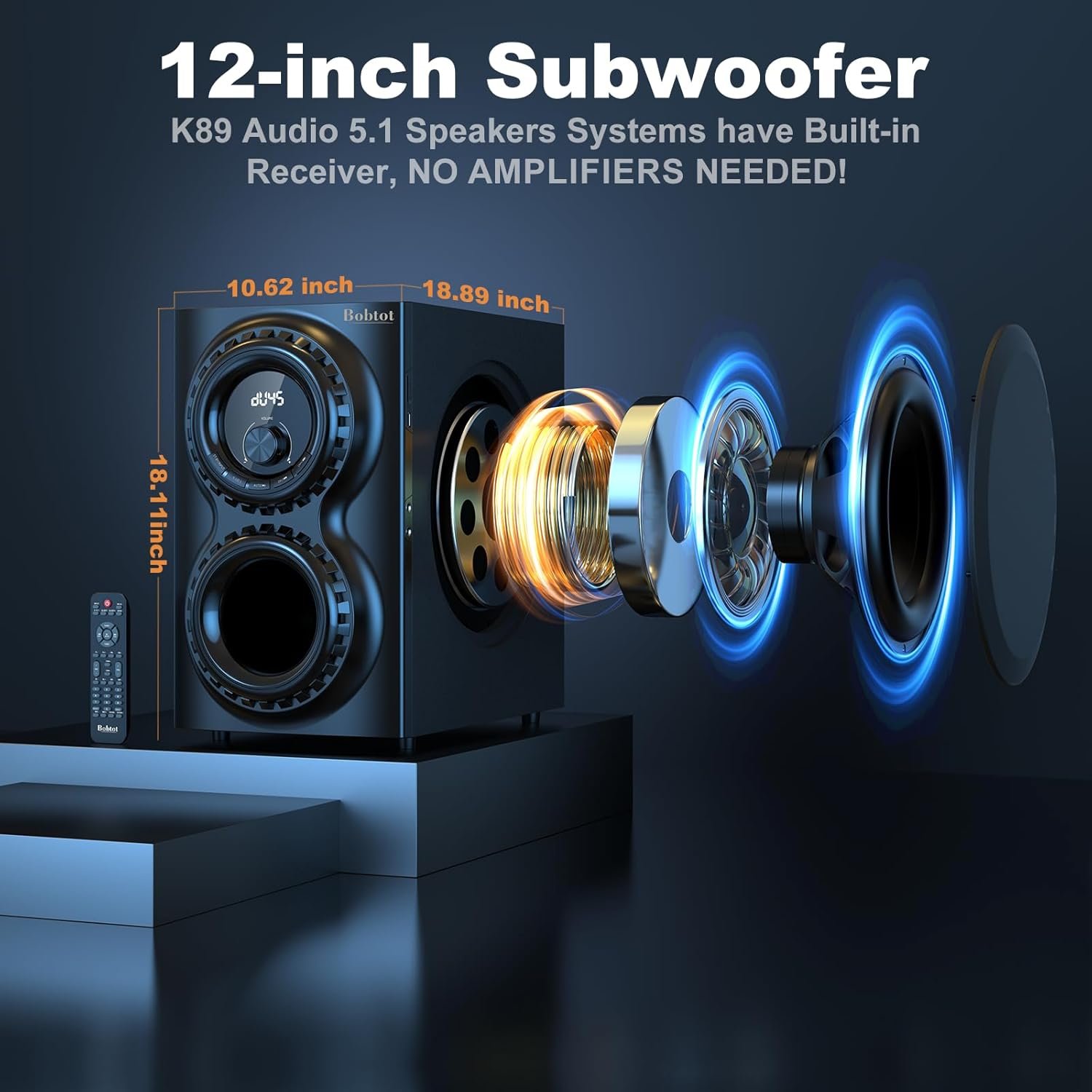 Bobtot Surround Sound Systems 1400 Watts Peak Power Home Theater Speakers - 12" Subwoofer Strong Bass 5.1 Wired Loud Stereo Audio System with ARC Optical Bluetooth Input for TV - Image 2