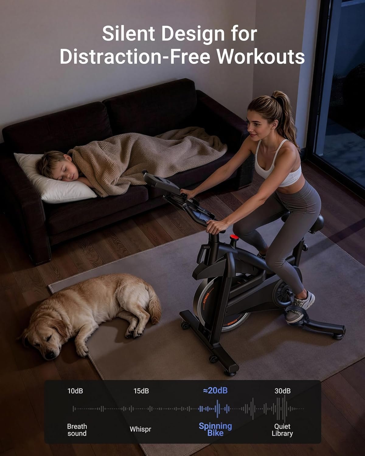 Exercise Bike,Brake Pad Stationary Bike for Home with 0-100 Resistance & App, Silent Belt Drive Stationary Workout Bike for Home with Comfort Seat, Low Noise Indoor Cycling Bike with Heart Rate / Tablet & Bottle Holder, 300 LBS Capacity - Image 2