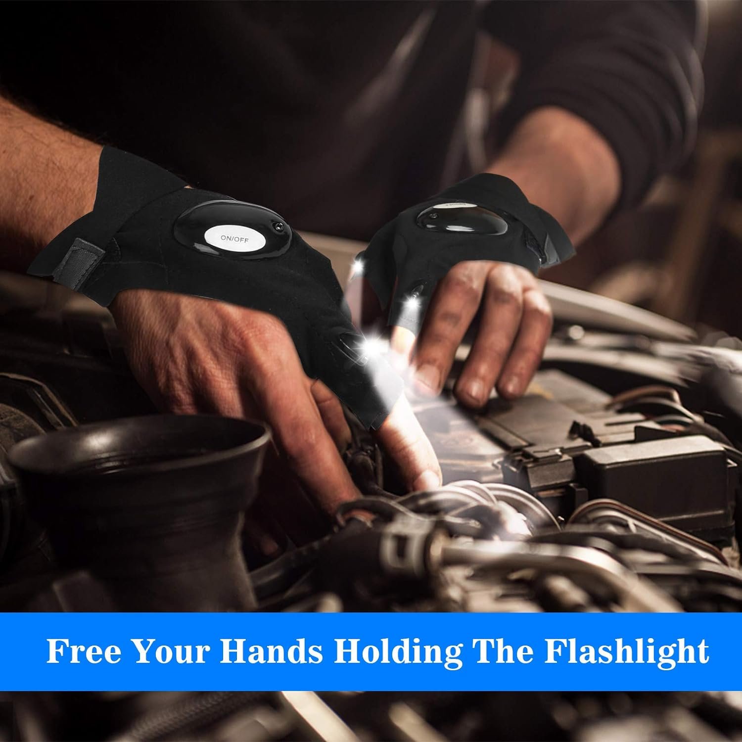 MOIPEJO LED Flashlight Gloves, Gifts for Men Dad Him Boyfriend Husband, Cool Gadget Hands-Free Finger Lights for Camping Fishing Repairing, Fathers Day Christmas Birthday Gift-Black - Image 3