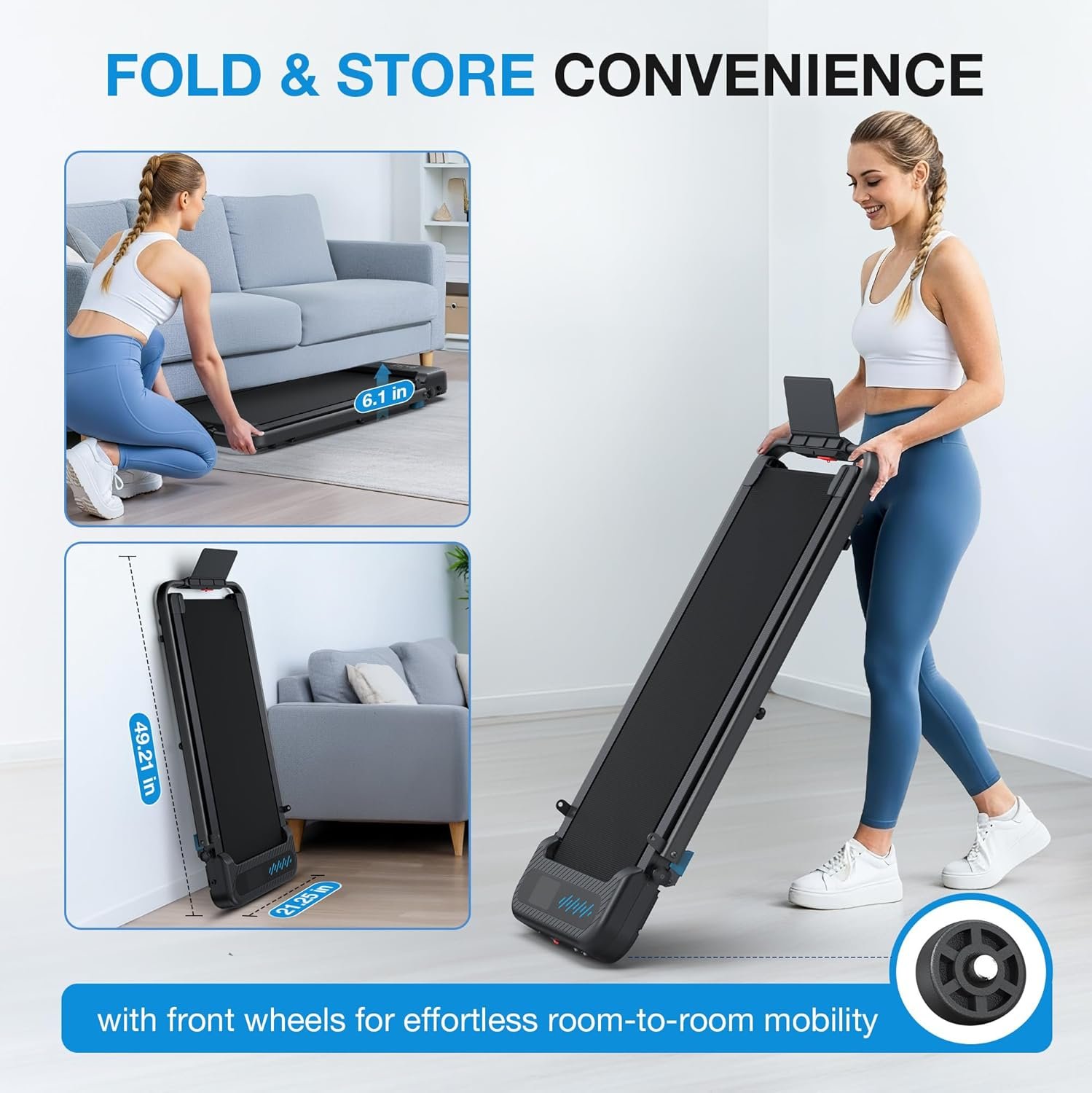 WELLFIT Folding Treadmill with Incline,320+ lbs Capacity Portable Treadmills with Handlebar, Under Desk Treadmill for Home Office,Low Noise Walking Pad with Smart Voice Control for Jogging Running - Image 8