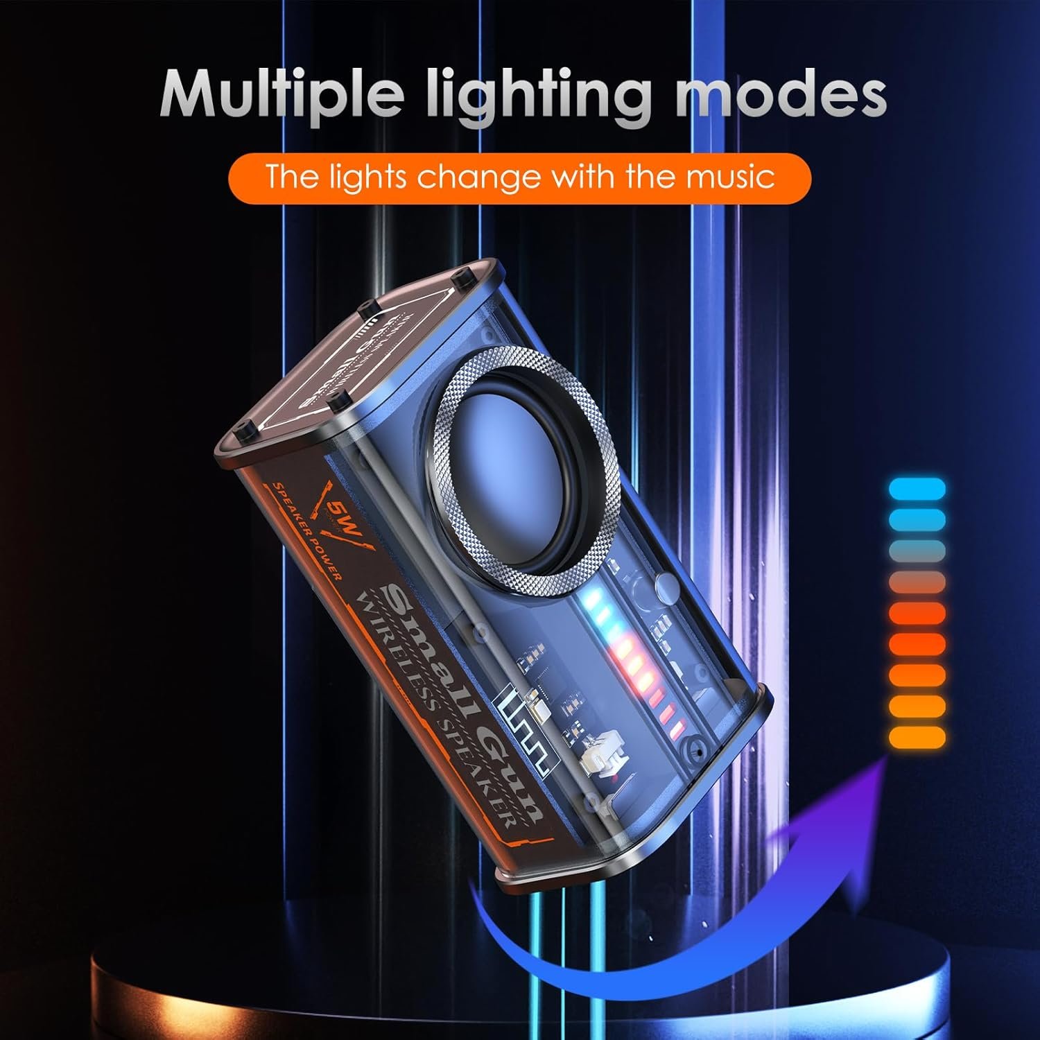 Portable Bluetooth Speaker with Lights, Transparent Wireless Mini Bluetooth Speaker with TWS, Perfect Small Speaker HD Sound and Bass for Office, Home, Shower, Room, Bike, Car (Black) - Image 5