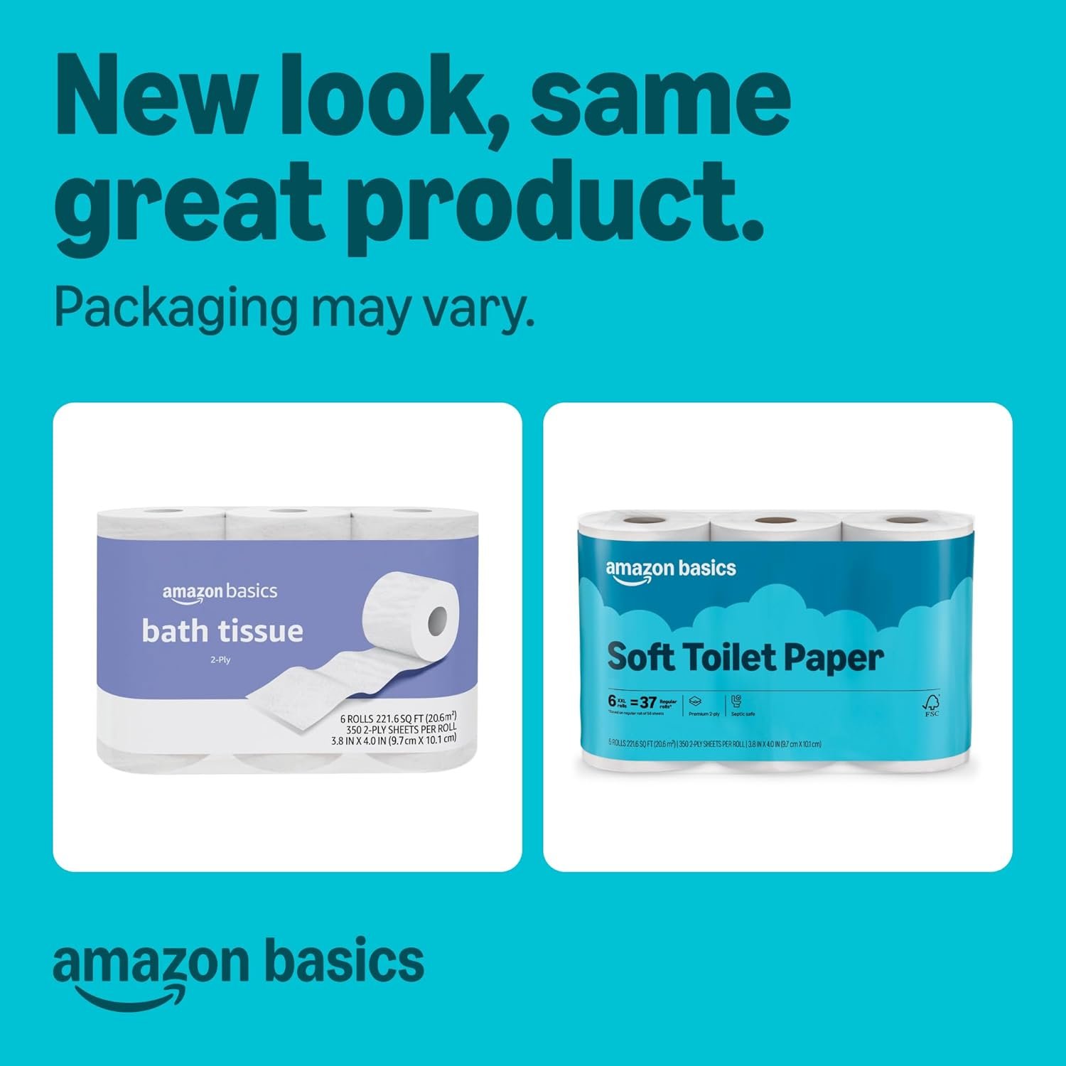 Amazon Basics 2-Ply Soft Toilet Paper, 6 Rolls, 350 Sheets per Roll, Equivalent to 37 Regular Rolls, Septic Safe - Image 2