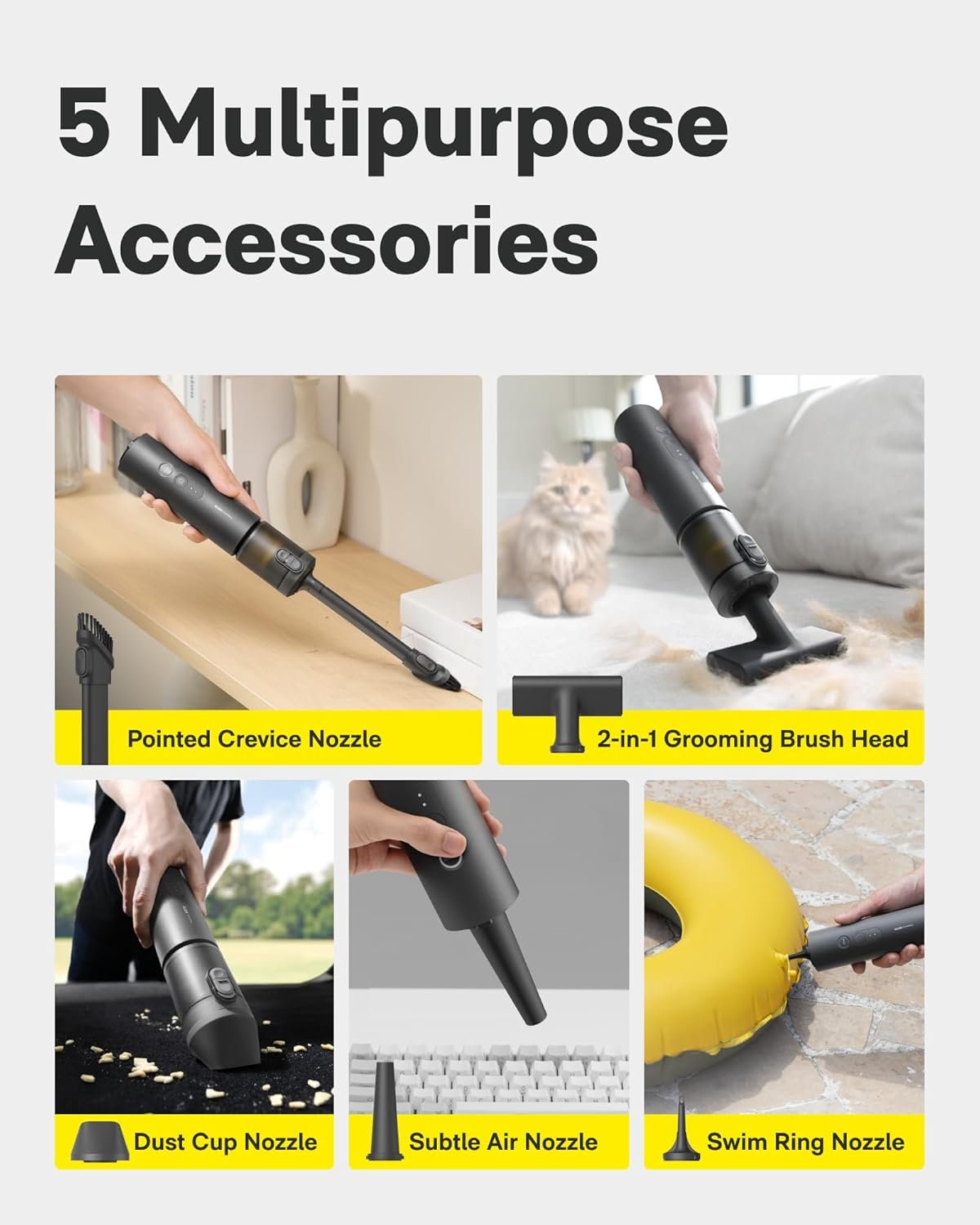 HOTO Handheld Car Vacuum Cleaner Cordless, 4-in-1 Portable Mini Vacuum with 20000Pa Strong Suction, Electric Compressed Air Duster Blower for Car, Desk, Computer, Keyboard, Home, Office Cleaning - Image 5