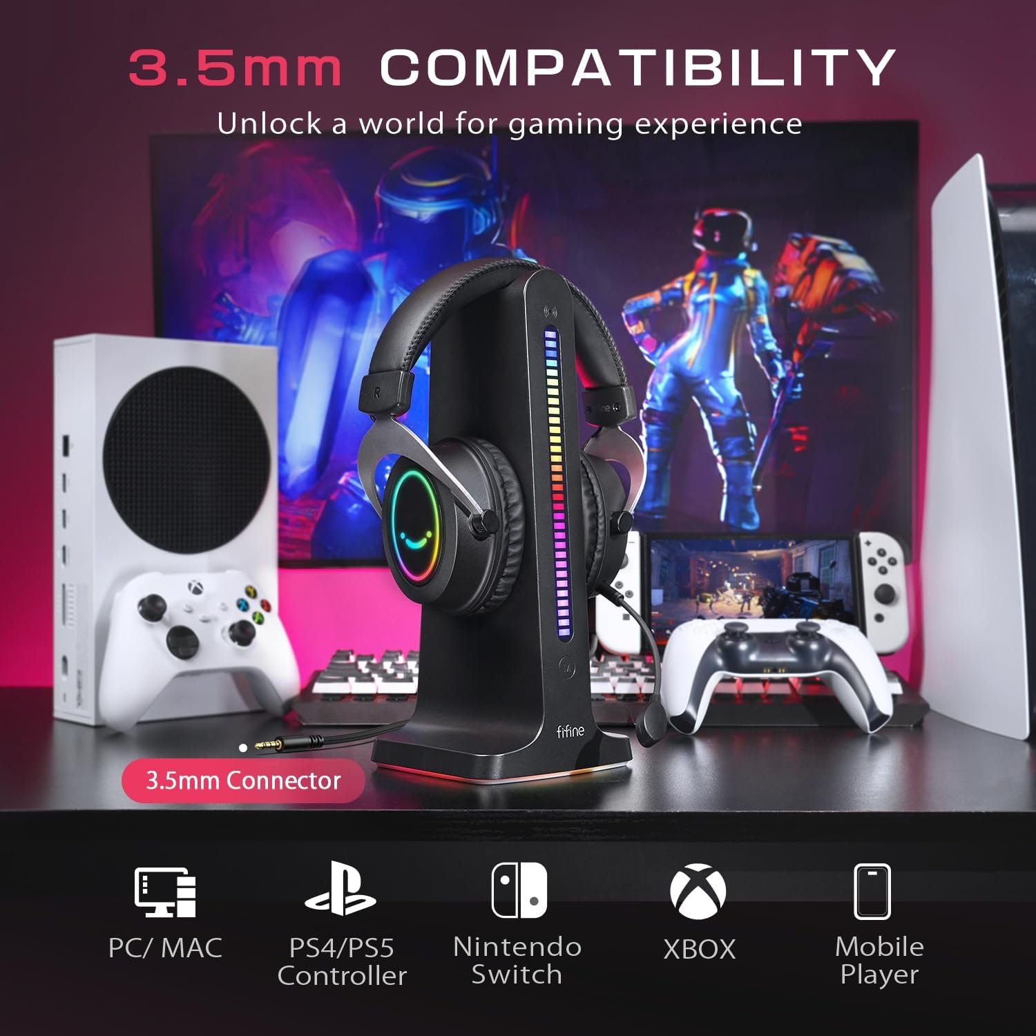 FIFINE RGB Gaming Headsets,Comfortable Over-Ear Headphones with Microphone,Wired Audio Jack Connection,Leather Passive-Noise-Cancelling Earcups,for PC PS4 PS5 Xbox Gamer Ampligame H3 - Image 6