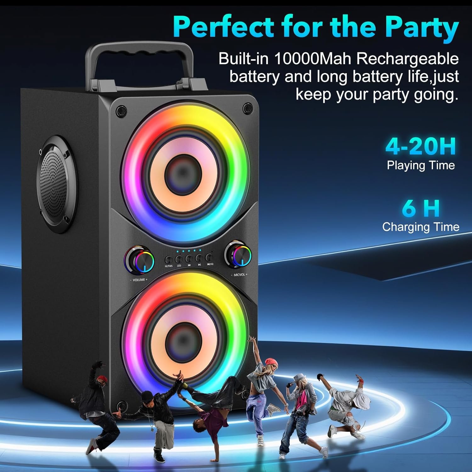Bluetooth Speaker 100W Portable Big Powerful Deep Bass Loud Sound Wireless Boombox with Subwoofer TWS LED Lights DSP Large Wooden Speakers for Outdoor Home Party - Image 4