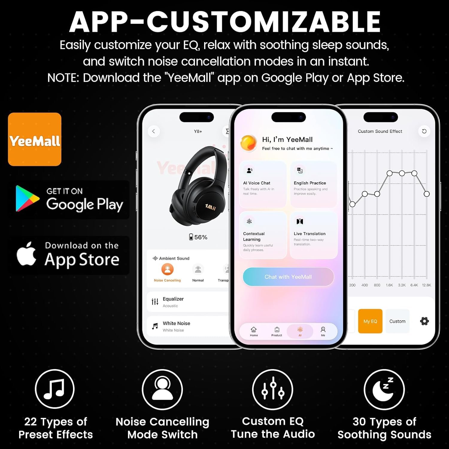 1Mii Y8+ Hybrid Active Noise Cancelling Headphones, 100H Playtime, Bluetooth 6.0 Over Ear LDAC Wireless Hi-Res Audio & Deep Bass, Comfortable for Travel Airplane Home Office, Custom EQ via APP, Black - Image 8