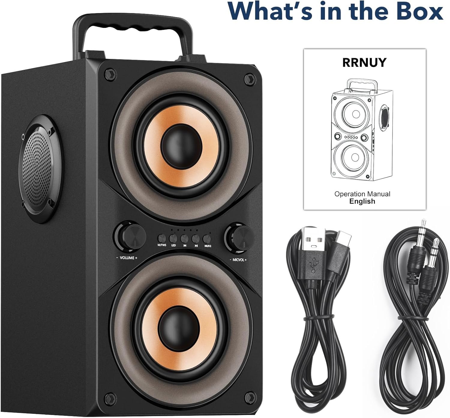 Bluetooth Speaker 100W Portable Big Powerful Deep Bass Loud Sound Wireless Boombox with Subwoofer TWS LED Lights DSP Large Wooden Speakers for Outdoor Home Party - Image 9