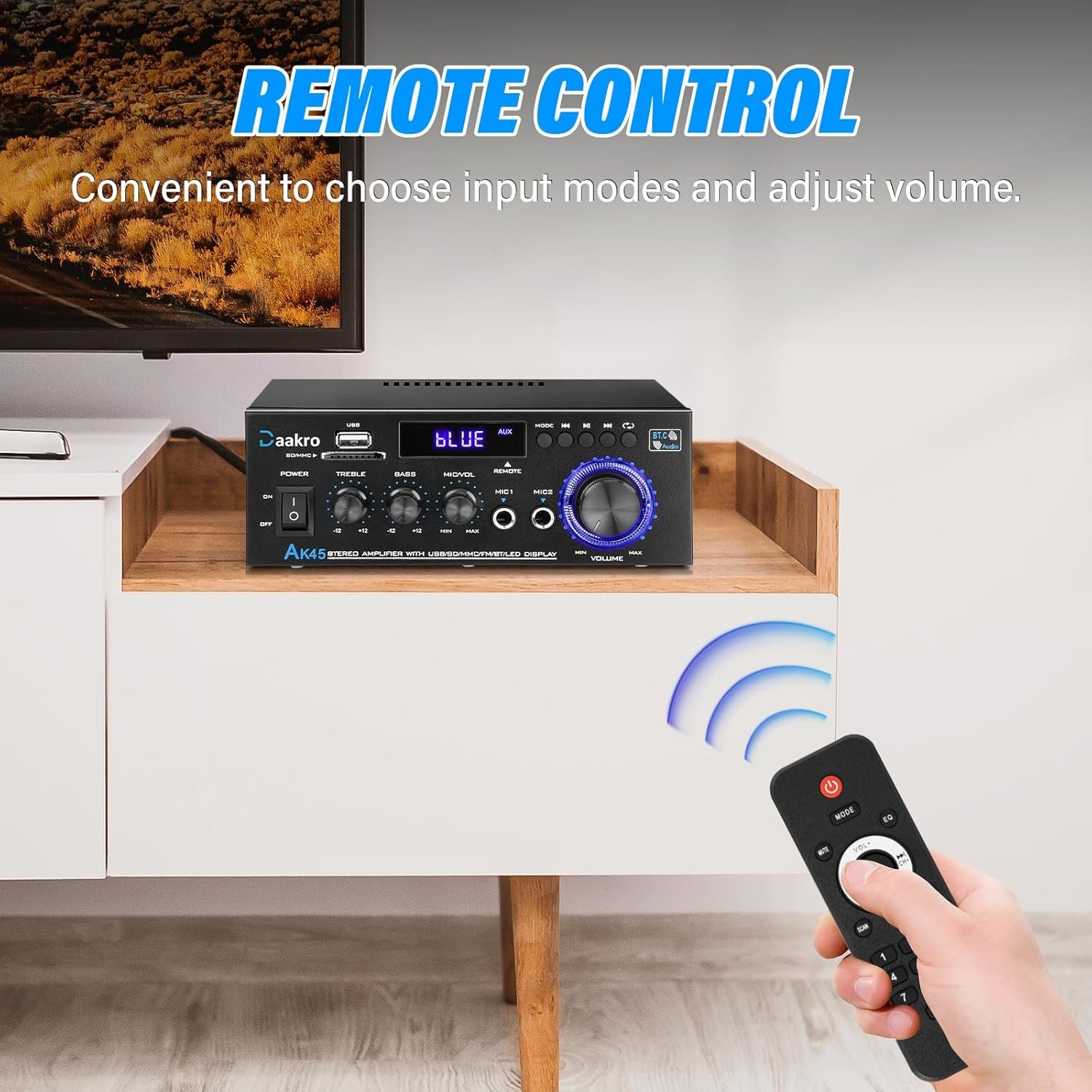 Daakro AK45 Stereo Audio Amplifier,300W Home 2 Channel Wireless Bluetooth 5.0 Power Amplifier System, Home Amplifiers FM Radio, USB, SD Card, with Remote Control Home Theater Audio Stereo System - Image 5