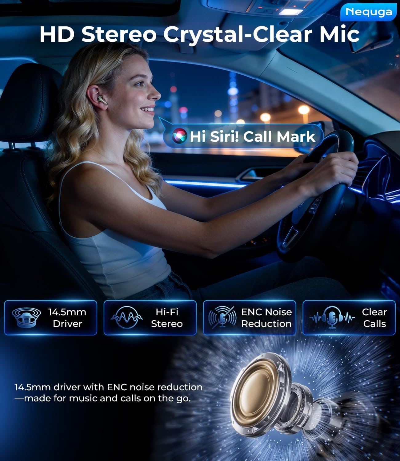 Wireless Earbuds Bluetooth Headphones, 50H Playtime Ear Buds with Mic, LED Digital Display Charging Case, IPX7 Waterproof, Deep Bass Stereo, in-Ear Earphone for iPhone Andriod Phone - Ink - Image 3