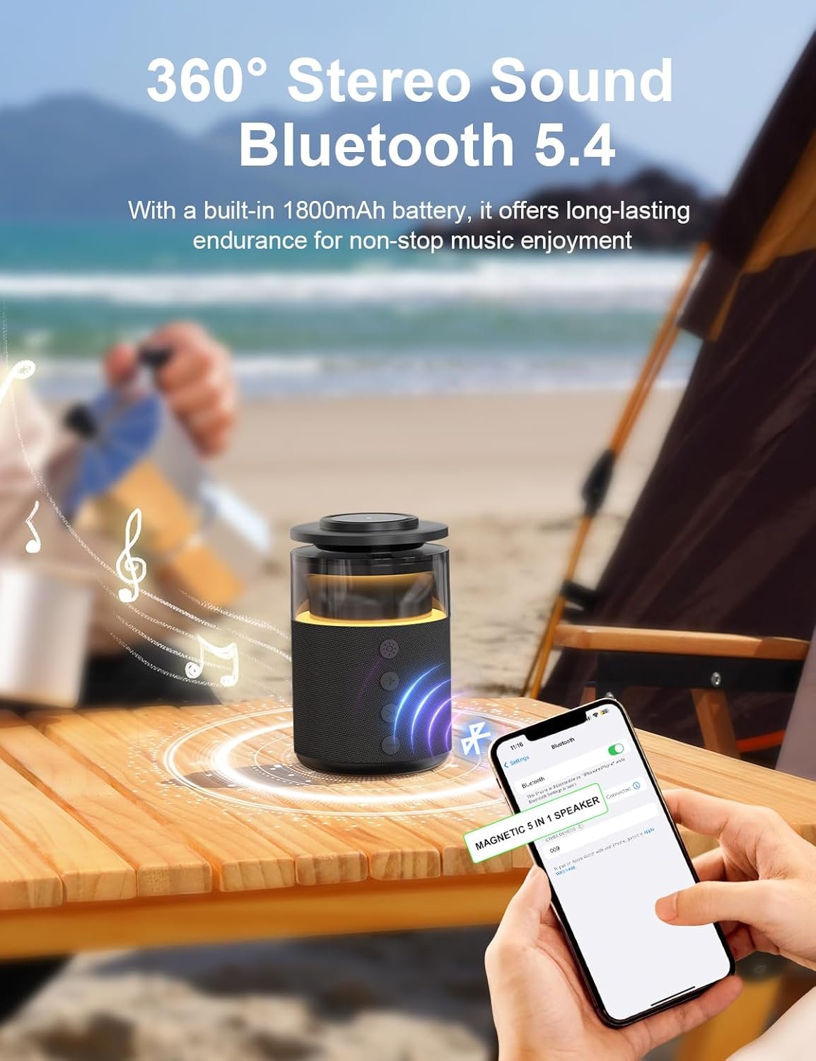 5-in-1 Wireless Charging Station with Bluetooth Speaker,Magnetic Charger with Night Light,Charger Stand with 33W Adapter Compatible with Apple Watch&iPhone 16 15 14 13 12 Pro Max&Wireless Earbuds - Image 4