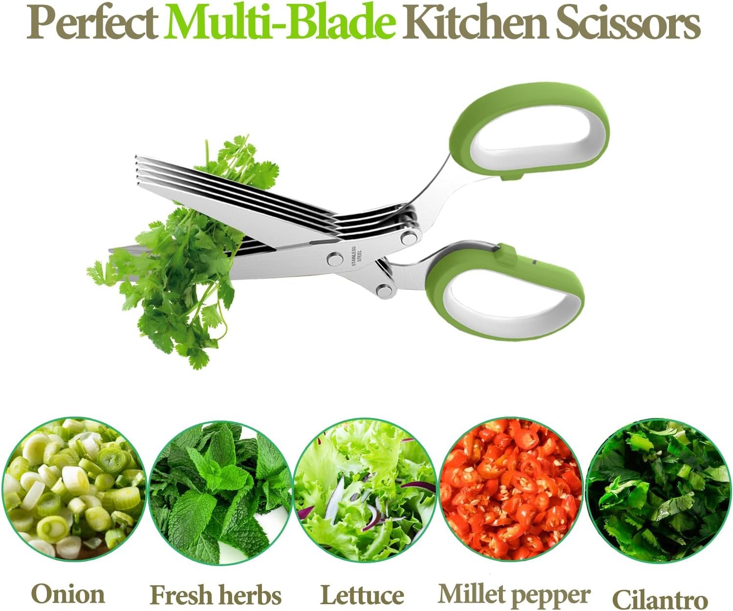 2026 Upgraded Herb Scissors, Effortless Herb Shears Cutter Tool with Sharp Stainless Steel Blades for Fresh Herbs, Must-Have Kitchen & Cooking Gadget, Green - Image 3