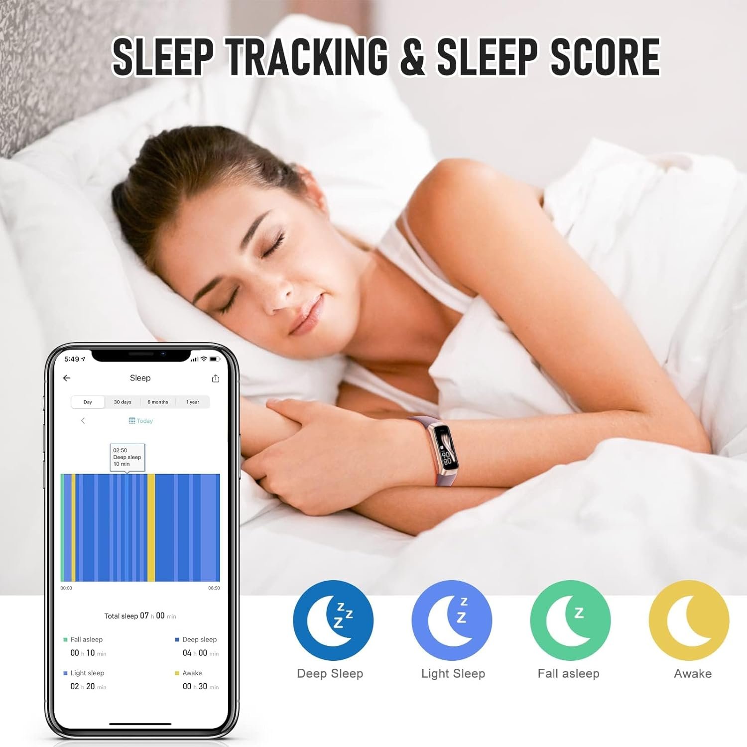 Fitness Tracker, Activity Trackers with 24/7 Heart Rate, Blood Oxygen Blood Pressure Sleep Monitor, Step Counter with 1.1" AMOLED Touch Color Screen, Calorie Pedometer Health Smart Watch for Women Men - Image 4
