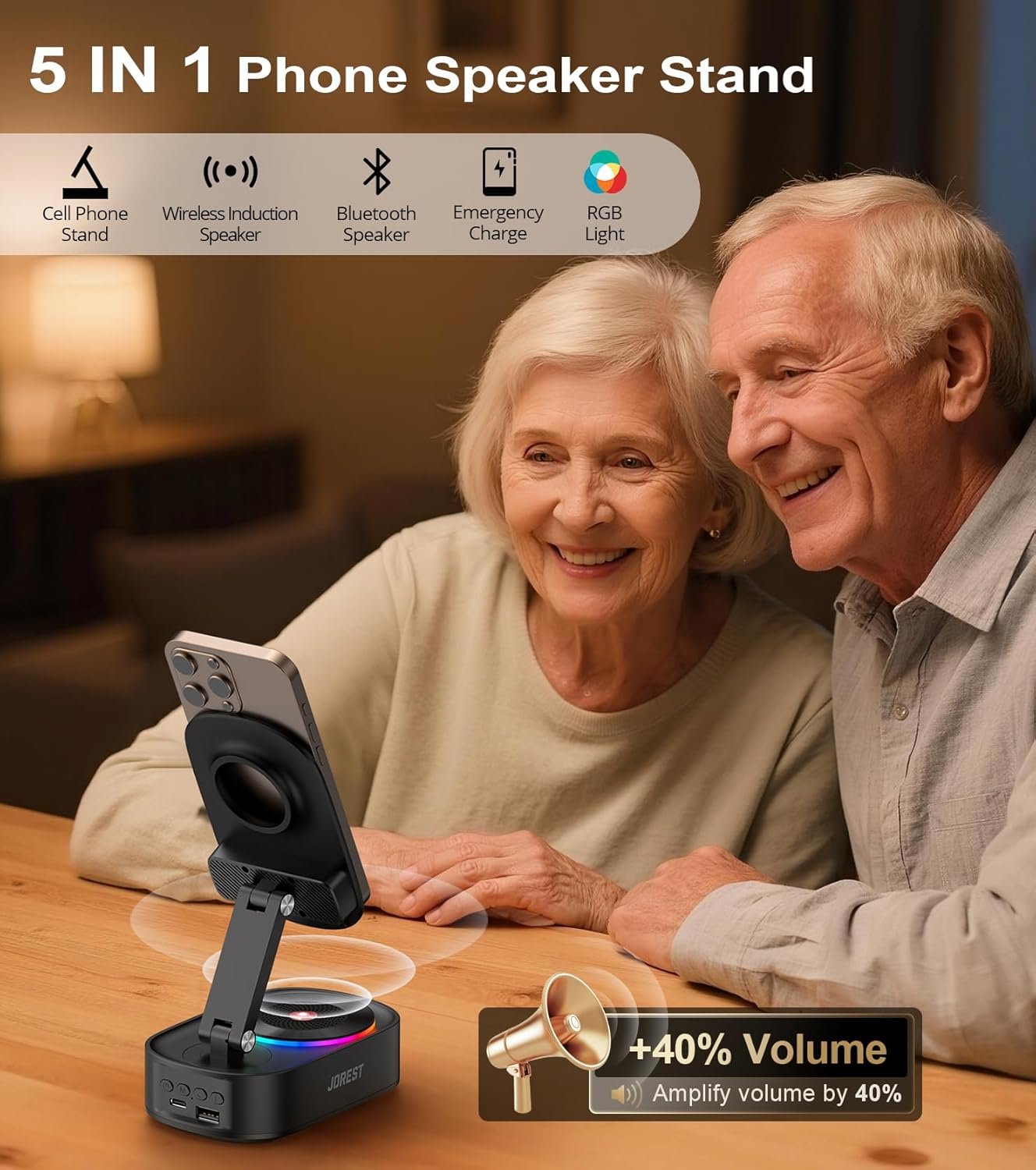 Jorest Wireless Induction Speaker,Cell Phone Stand with Bluetooth Speaker,Valentine's Gifts for Older Men Women Teenage Boy,Ampilifer Gadget Foldable with iPhone/Ipad,Birthday Gift for Dad Father - Image 3