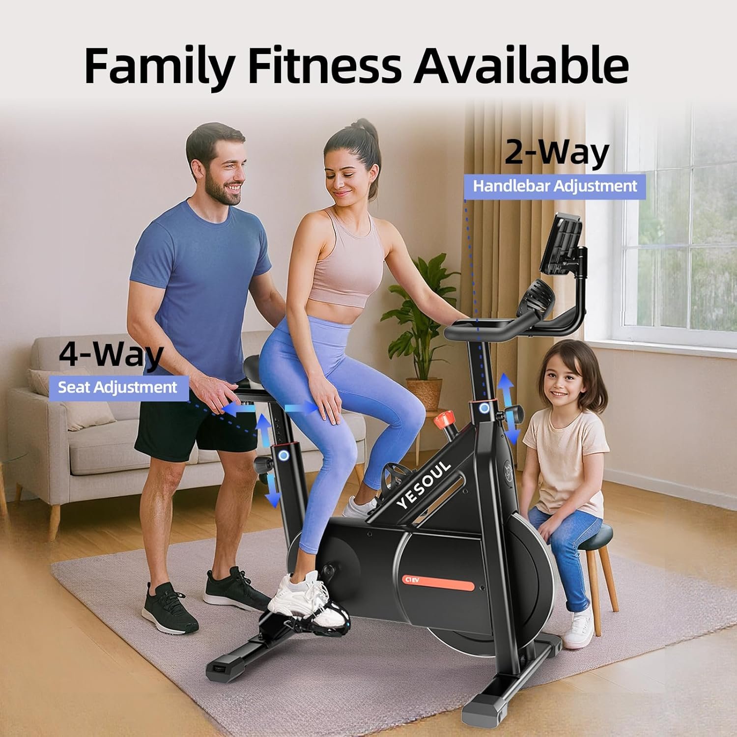 Yesoul Black Exercise Bike for Home, Low Noise Indoor Cycling Bike for Home Gym Electric Stationary Bike with Tablet Mount & Comfortable Seat Cushion for Women Apartment Workout Bike for Fitness - Image 8