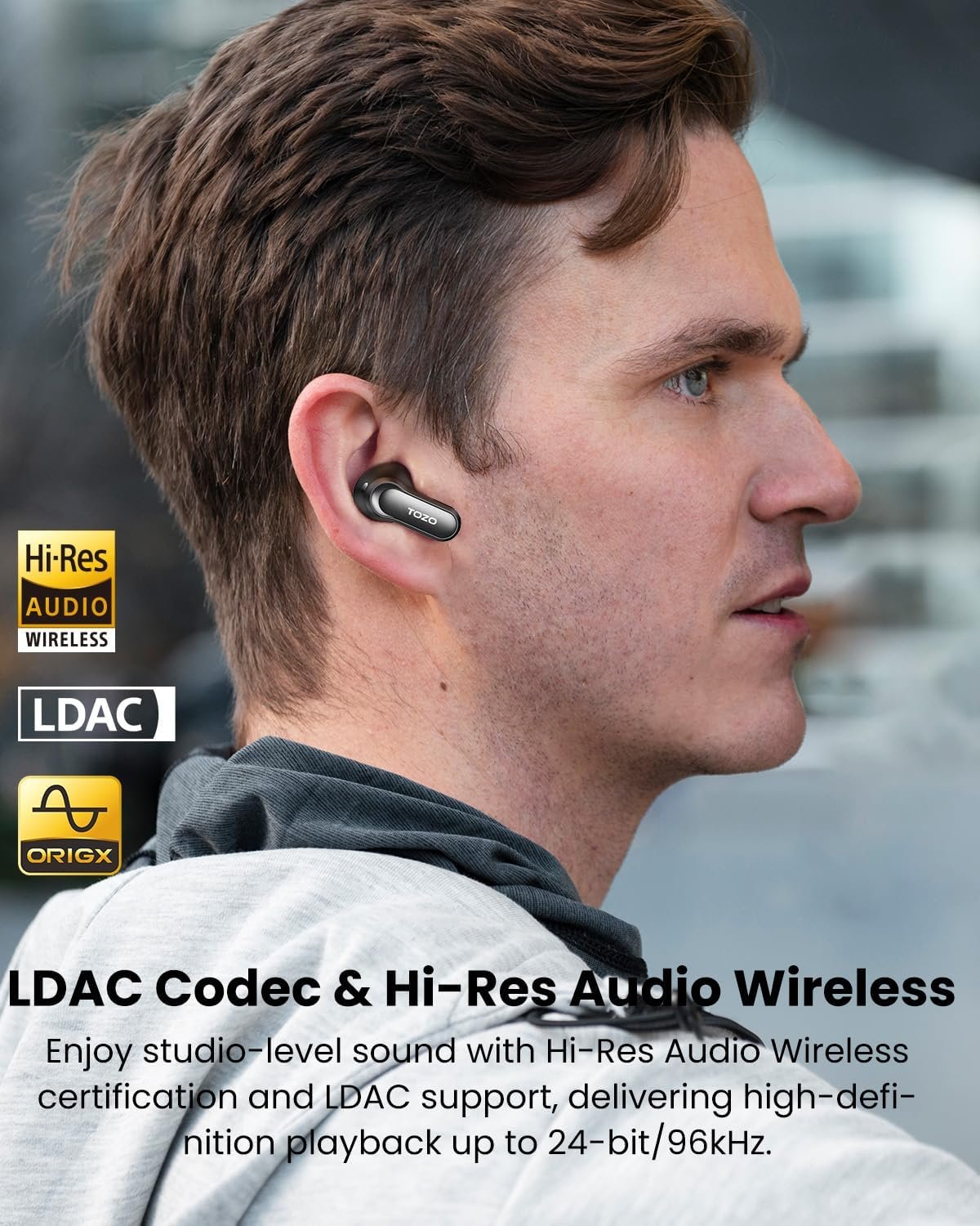 TOZO NC20 Pro Active Noise Cancelling Wireless Earbuds with Smart Touch Screen, LDAC Hi-Res Audio, Stereo Bass, 6 Mics AI Call Ear Buds, 80H Playtime, IPX8 Waterproof, 32 EQ via App, Wireless Charging - Image 2