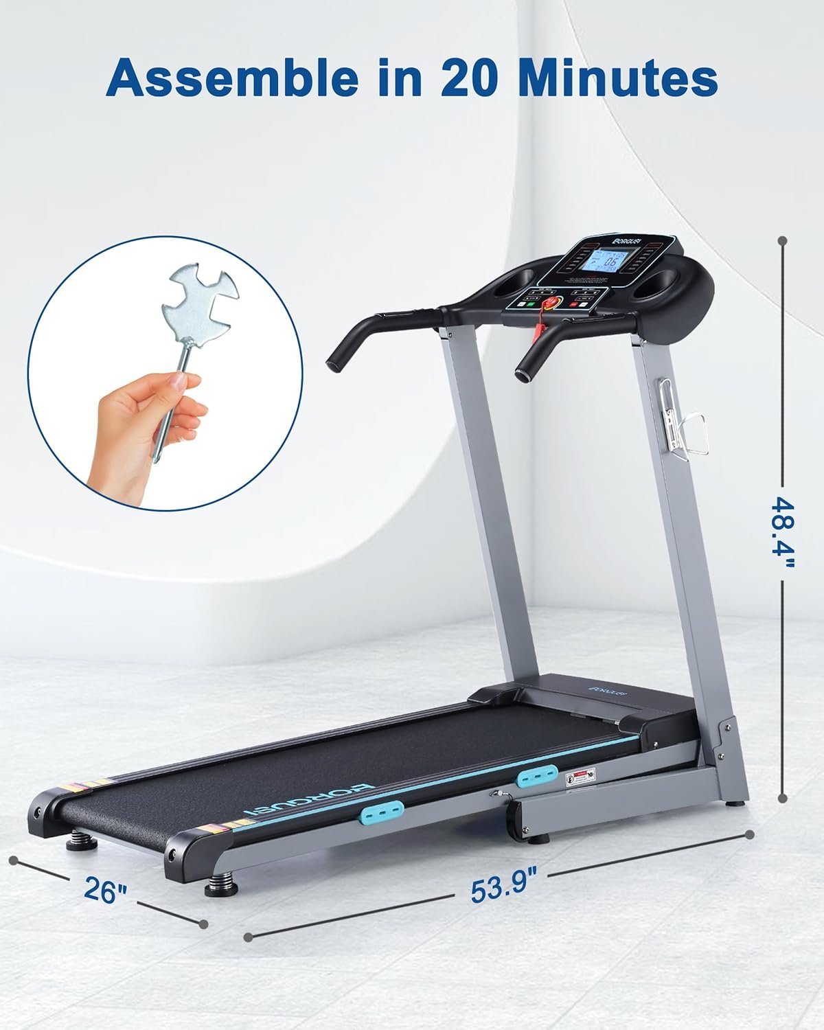 BORGUSI Treadmill with Auto Incline - 300 lb Capacity, 3.0HP Folding Electric Treadmill Up to 8.5 MPH Speed, Running Machine with 17.5" Wide Tread Belt and Bluetooth Speaker for Home Use - Image 3