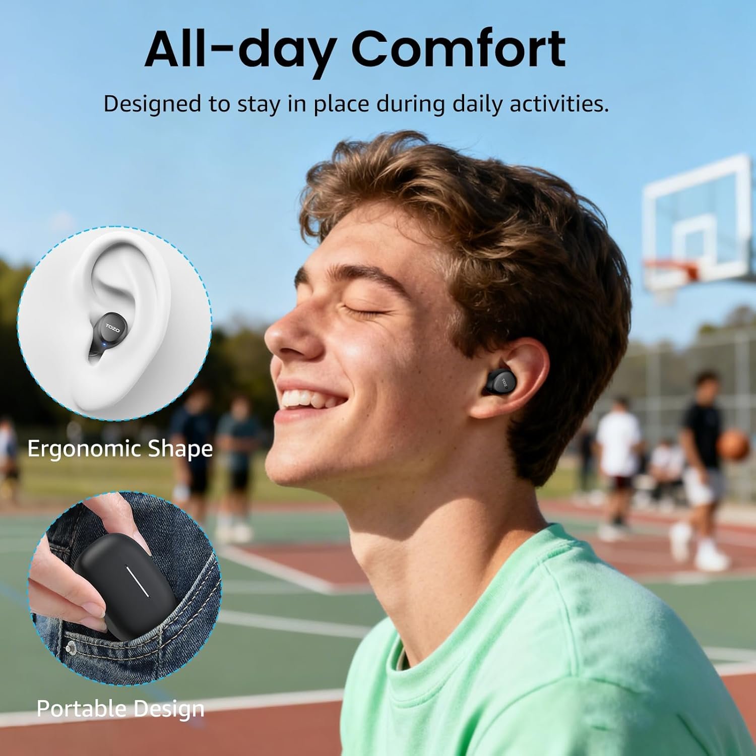 TOZO A1 Wireless Earbuds Bluetooth 5.3 Light Weight in Ear IPX5 Waterproof Headphones 2 Mic for AI Calls, Immersive Premium Sound Bass Headset with Charging Case, 32 Presets EQ Customization via App - Image 8
