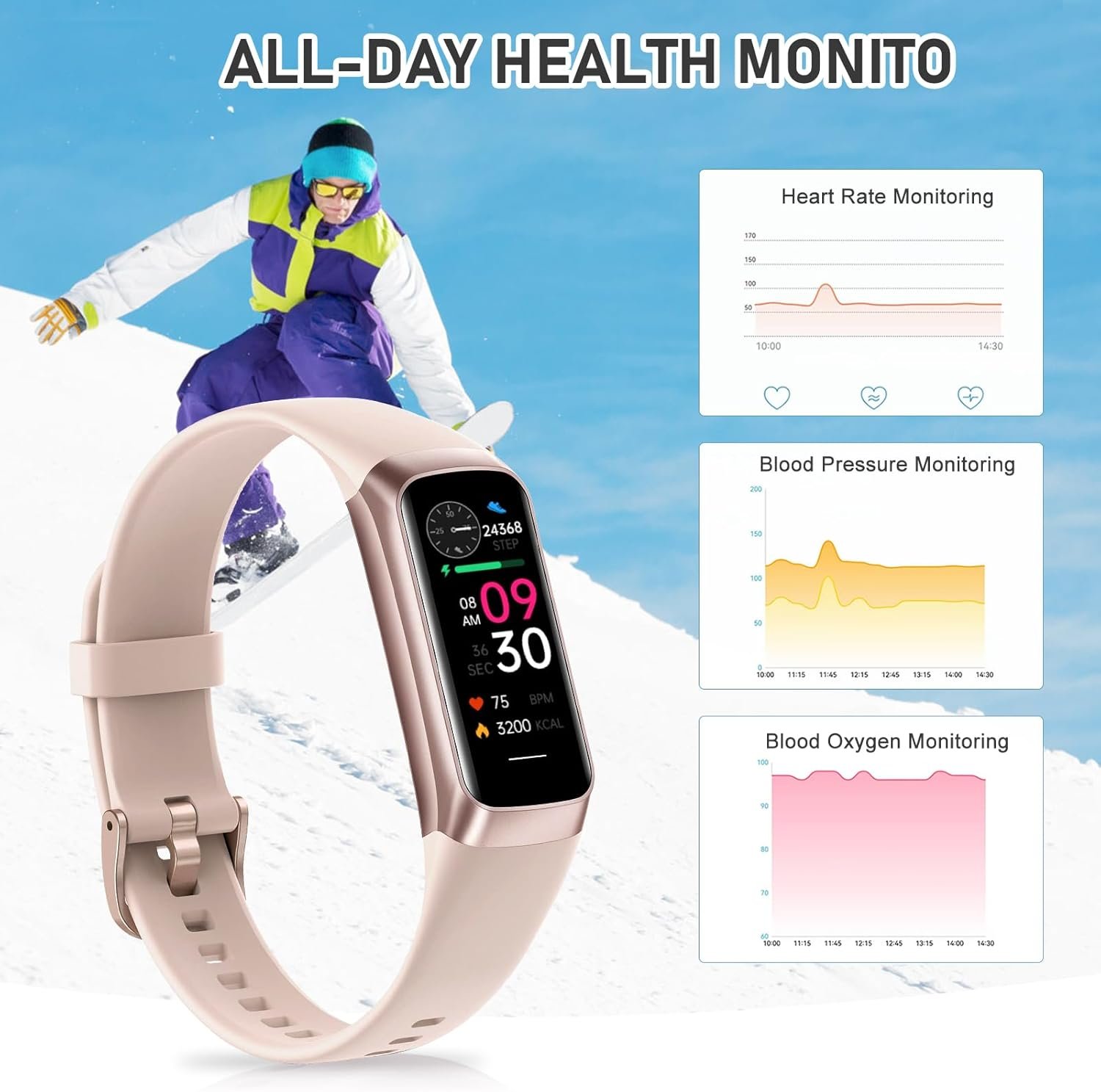 Fitness Tracker with 24/7Heart Rate, Blood Pressure, Sleep Tracking, Calorie, Activity Tracker with 1.1" AMOLED Color Screen, Waterproof Step Tracker for Android iPhones Women Men - Image 2