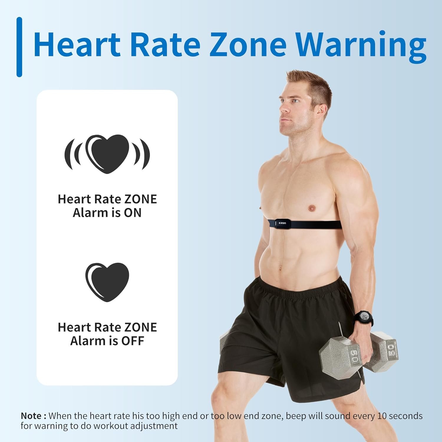 EZON Heart Rate Monitor Chest Strap and Digital Watch T037,5ATM Waterproof Fitness Tracker with HRM,Calories Burned,Stopwatch and Hourly Chime (Watch Band Included) - Image 5