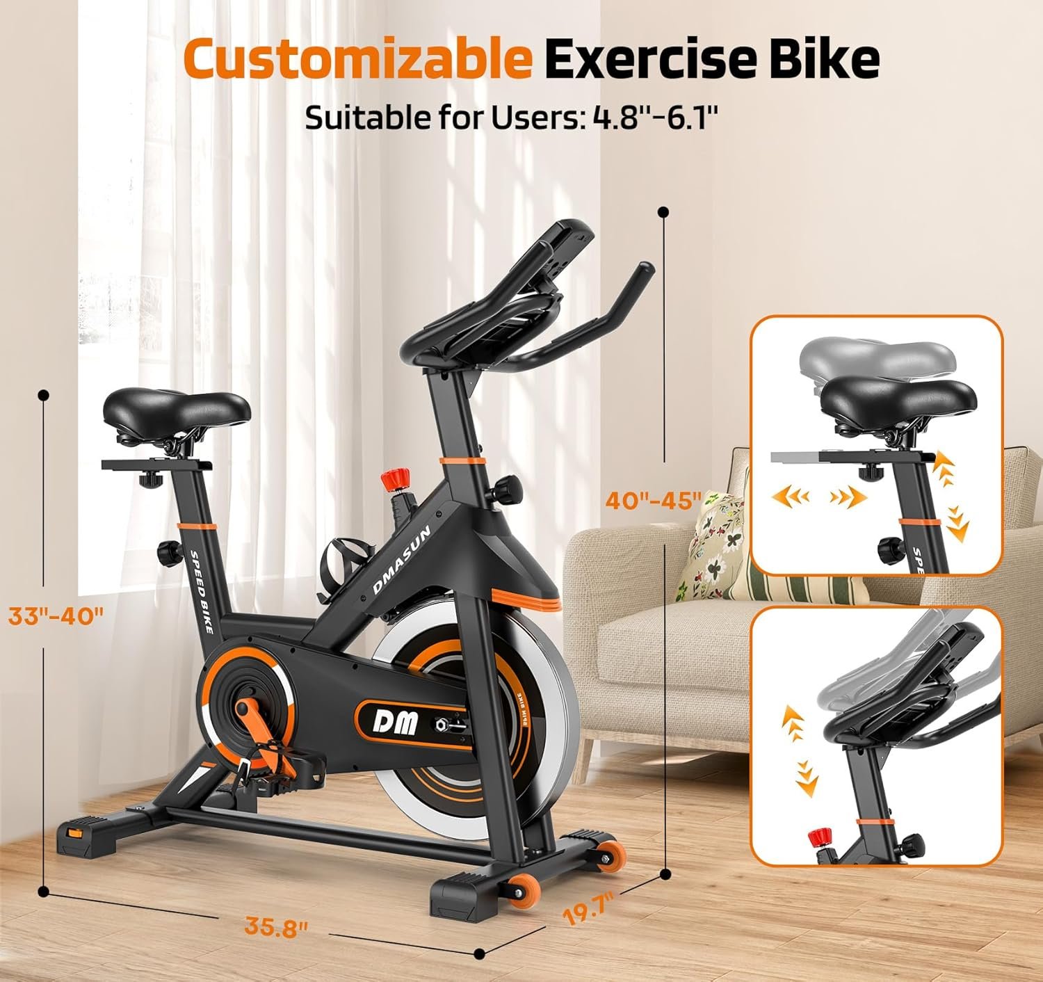 DMASUN Exercise Bike, Silent Magnetic Resistance Stationary Bike for Home with 330 LBS Capacity, Pedals with Anti-loosening Nuts, Indoor Bike with Comfortable Seat Cushion, Digital Display - Image 6