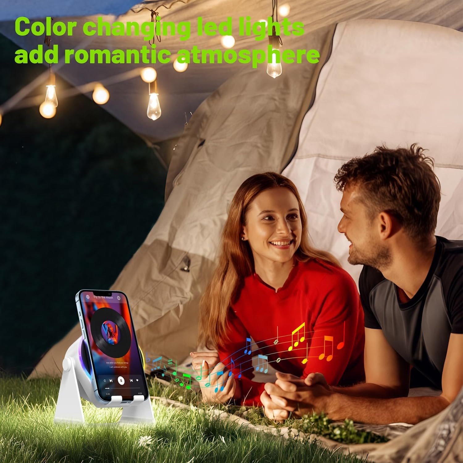 Wireless Induction Audio Bluetooth Speaker, 4 in 1 Phone Stand Speakers Amplifier with Colorful Ambient Light,360° Adjustable Holder for Tablet iPhone Android, Gifts for Men Women Teens-White - Image 8
