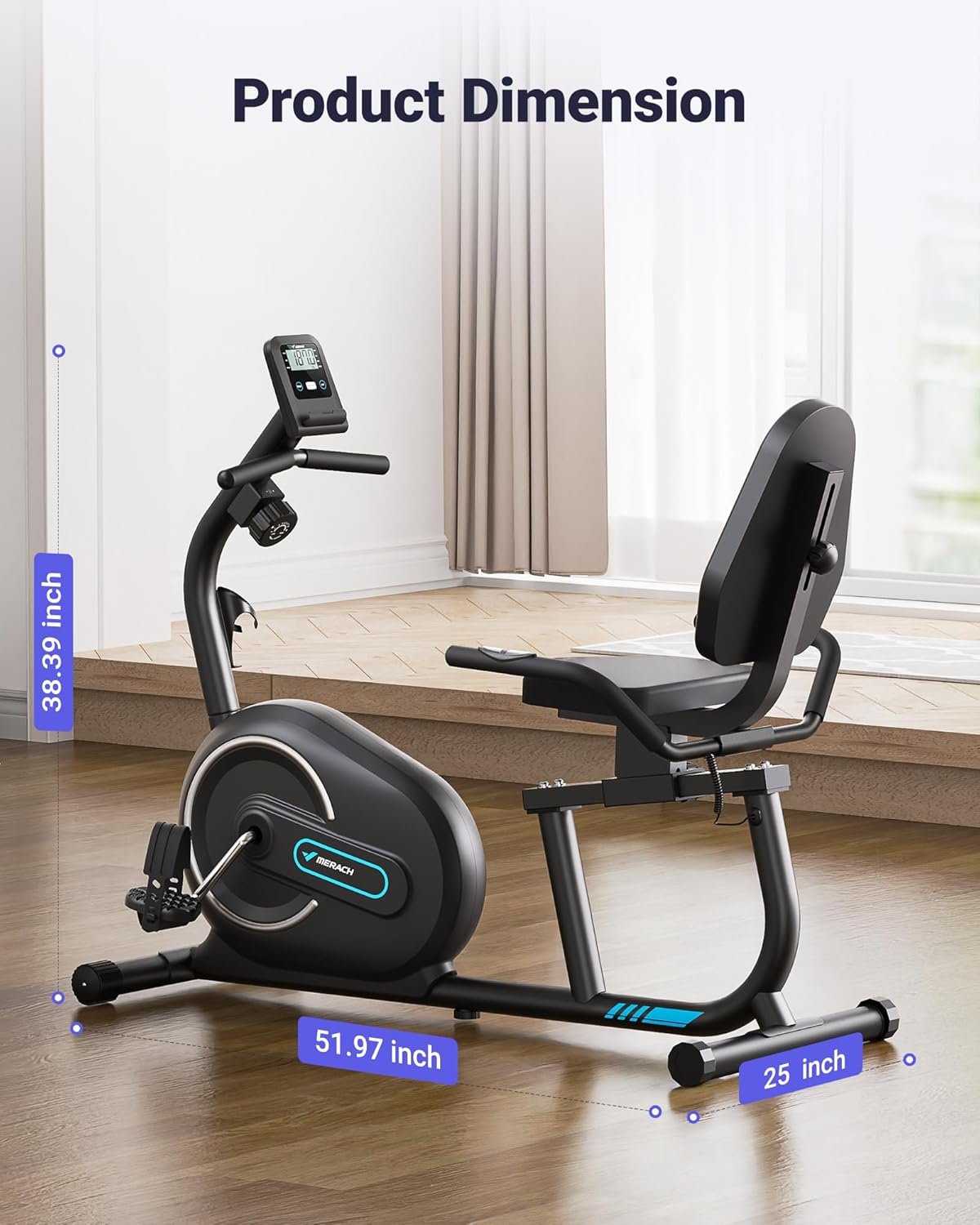 MERACH Recumbent Exercise Bikes for Home with Smart Bluetooth Equipment Exercise Bikes App,LCD,Heart Rate Handle Stationary Bikes for Home, Magnetic Recumbent Exercise Bike for Seniors Gym S08/S23 - Image 8