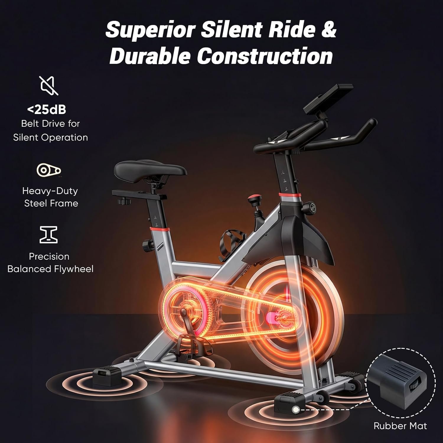 OLIXIS Exercise Bike with APP Control, Brake Pad Stationary Bikes with Quiet Magnetic Resistance, Indoor Cycling Spin Workout Bike with 300.0 lbs Weight Capacity, Classic Orange - Image 5