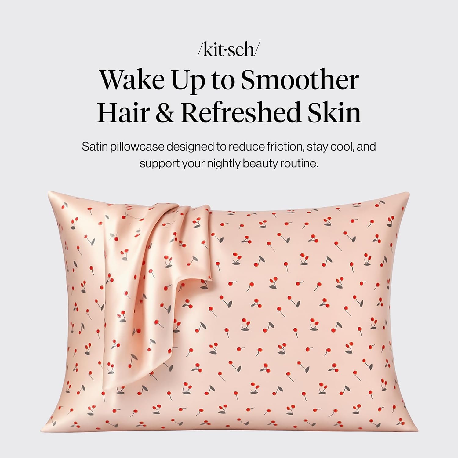 Kitsch Satin Pillowcase with Zipper for Hair & Skin - Softer Than Silk Pillow Cases, Smooth Cooling Satin Pillow Case, Wrinkle-Free, Machine Washable, Pillow Cases Standard Size 19x26 - Cherry Print - Image 2