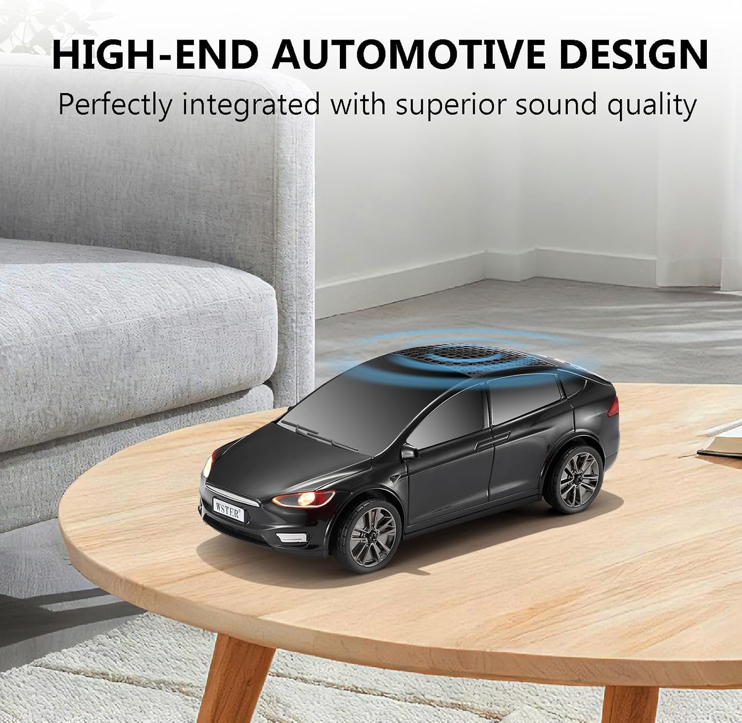WSTER WS-595 Modern Electric Sedan Replica Bluetooth Speaker, LED Flashing Effect, Portable Wireless Audio, TWS Pairing, FM, TF Playback, Hands-Free Calling, Wonderful Holiday Choice for Kids (Black) - Image 7