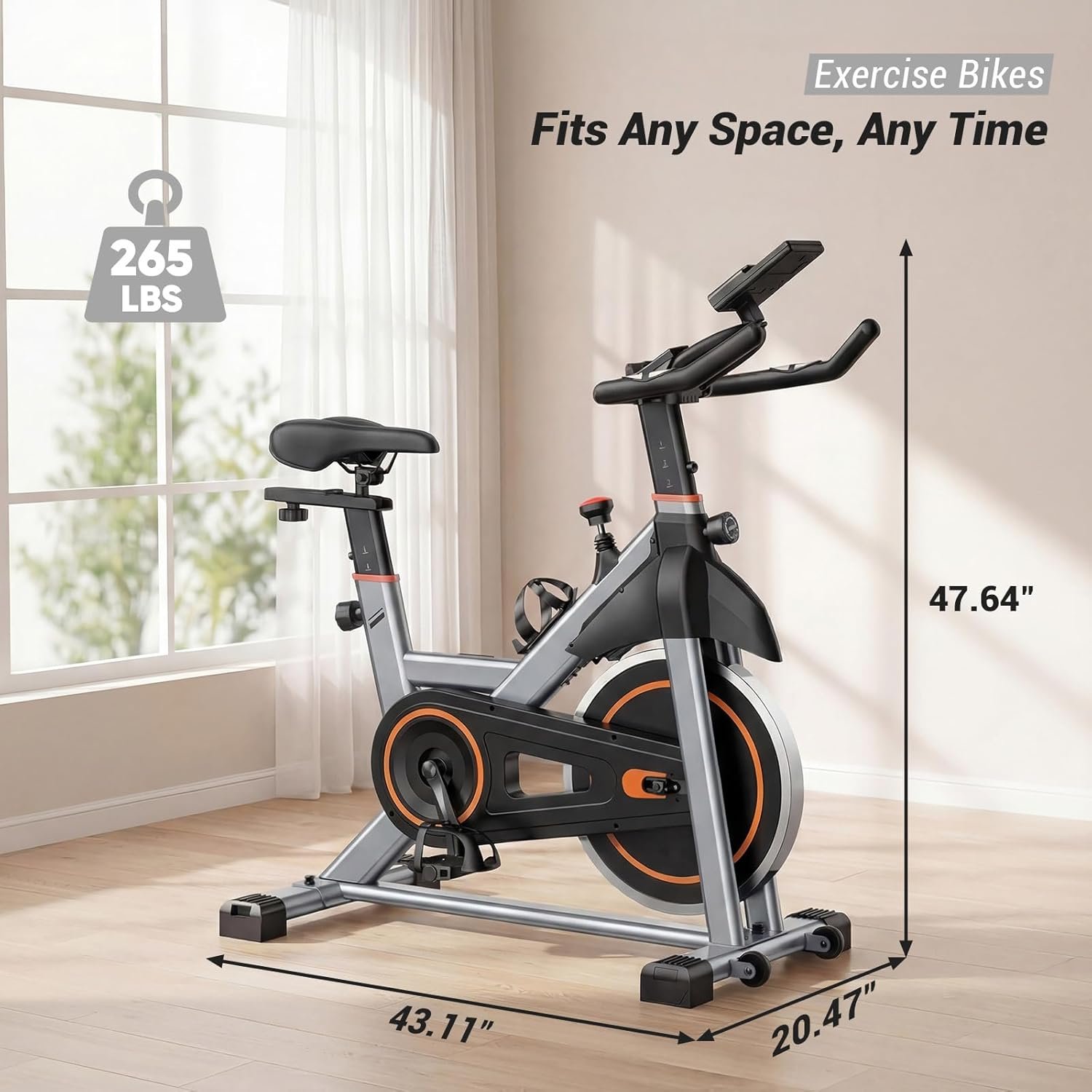 OLIXIS Exercise Bike with APP Control, Brake Pad Stationary Bikes with Quiet Magnetic Resistance, Indoor Cycling Spin Workout Bike with 300.0 lbs Weight Capacity, Classic Orange - Image 8