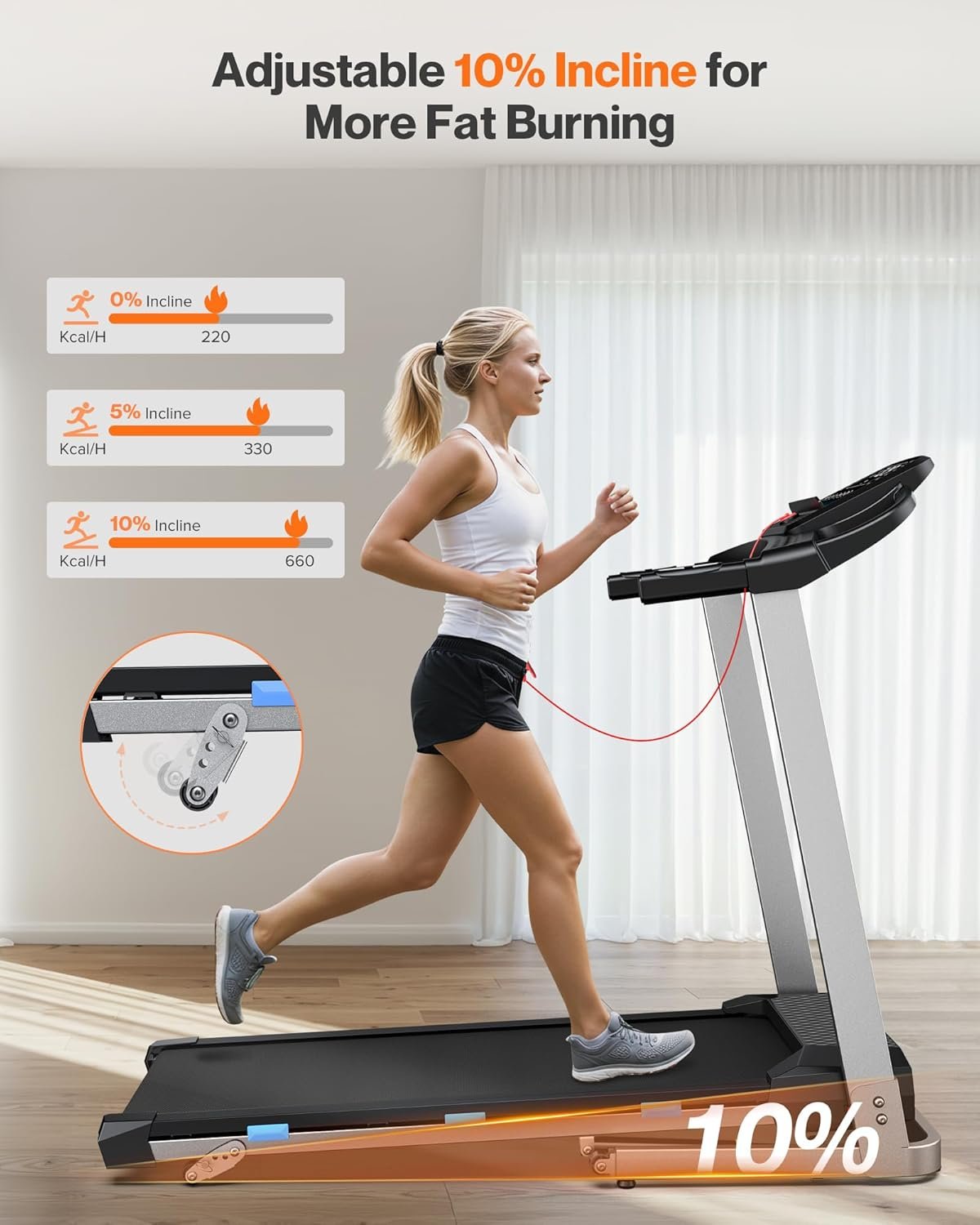 Cardirun Folding Treadmill with Incline, 3.5 HP Quiet Treadmills for Home with 400 lbs Weight Capacity, Incline Treadmill with Pulse Sensor and Bluetooth Speaker, LED Screen, App, Space-Saving Design - Image 5