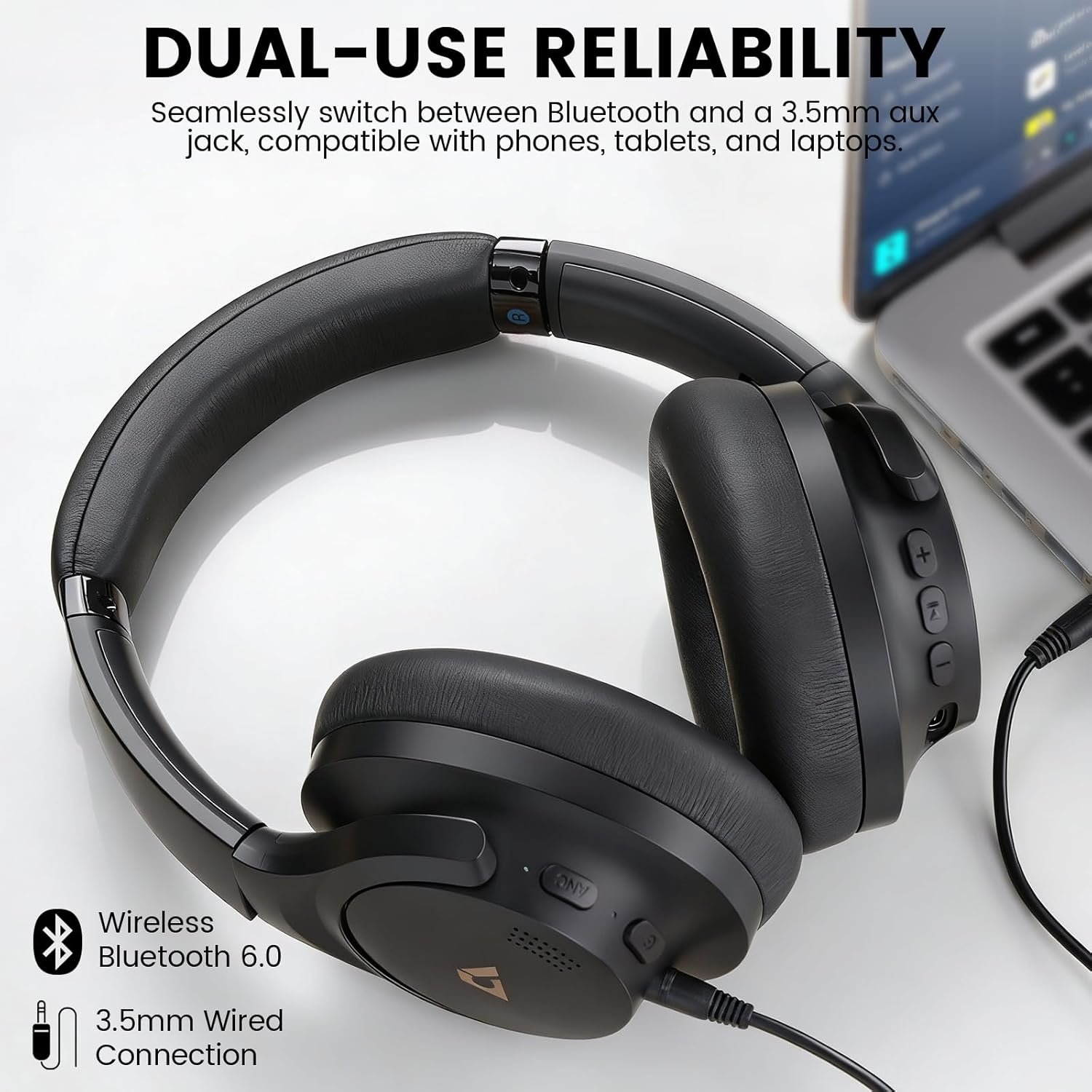1Mii AI Y8 Active Noise Cancelling Headphones, Bluetooth 6.0 Wireless Over Ear, 100H Playtime Hi-Res Audio, AI Translation & Voice Chat, Custom EQ via APP for Travel & Home Office - Black - Image 8