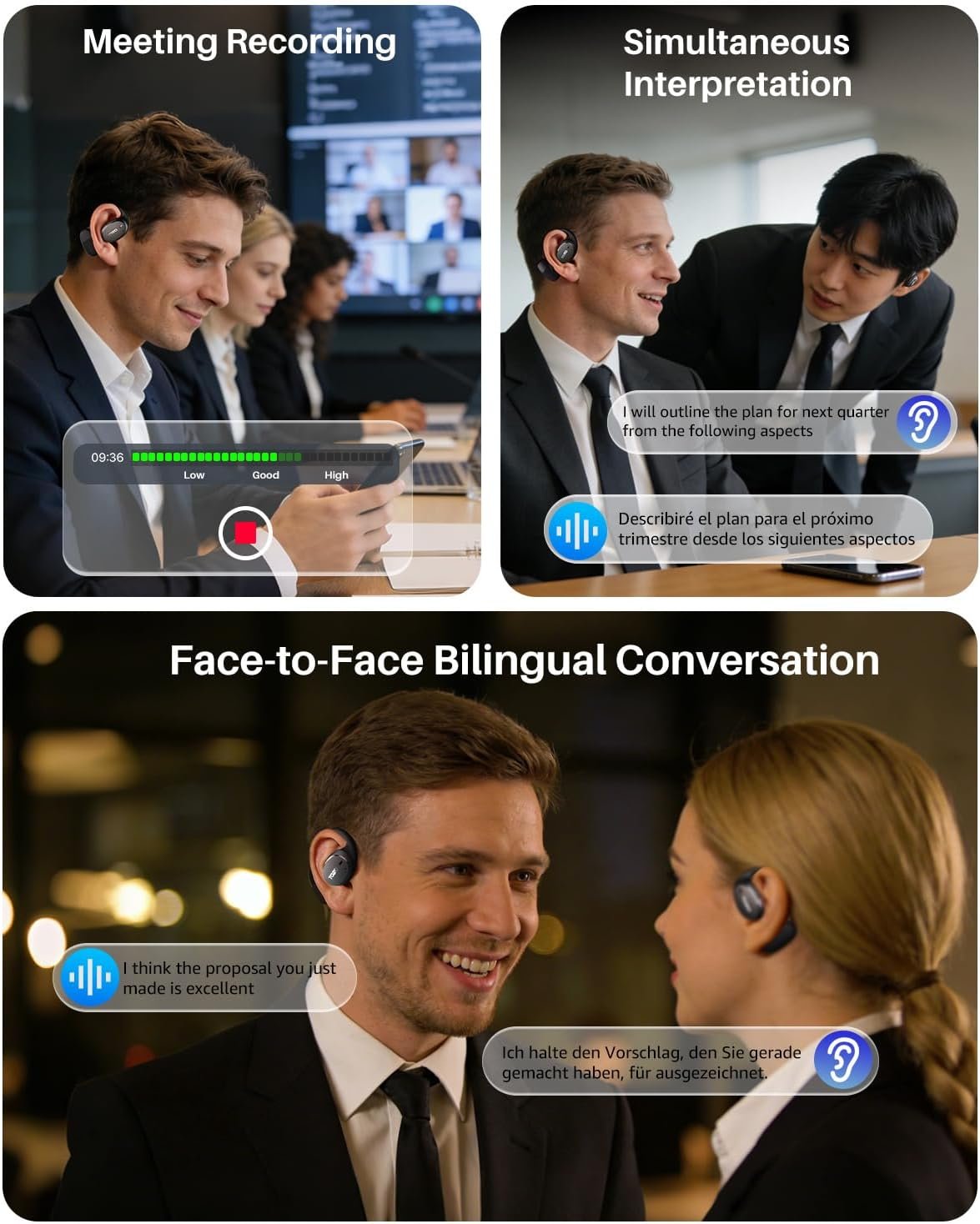 TOZO Real-Time AI Translation Earbuds, 80H Playtime Translator Ear Buds, Digital Display, AI Clear Calls, Comfortable Wear Open Ear Earbuds, AI Bluetooth Headphone for Travel Meeting Learning, Black - Image 9