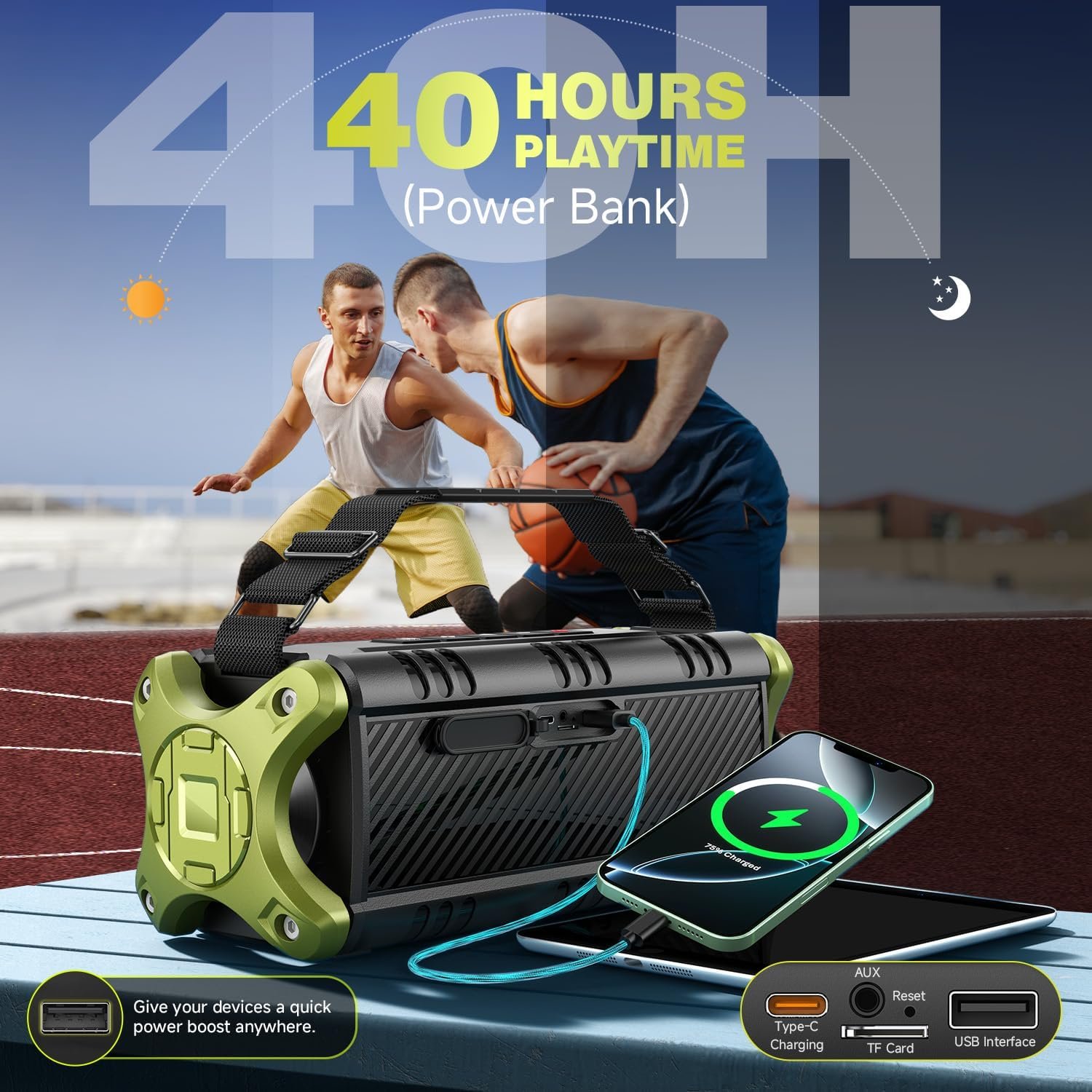 Portable Speakers Bluetooth Wireless, 90W Max Loud Outdoor Speaker with 50W Deep Bass, Boombox Sound, IPX6 Waterproof, 40H, EQ, Dual Pairing, Subwoofer *2, TF, Large Speaker for Beach/Garage/Jobsite - Image 5