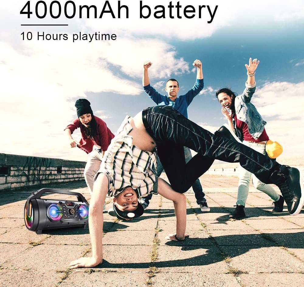 Bluetooth Speaker, 30W Portable Bluetooth Boombox with Subwoofer, FM Radio, RGB Colorful Lights, EQ, Stereo Sound, Booming Bass, 10H Playtime Wireless Party Speaker for Home, Outdoor, Travel, Camping - Image 3