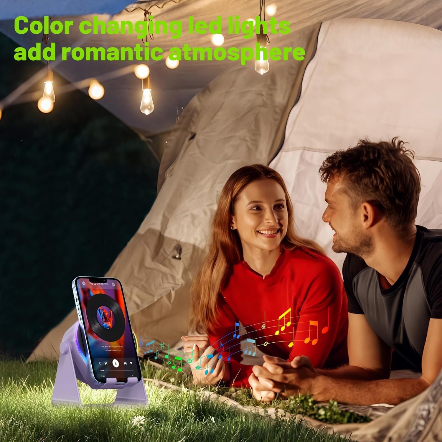 Wireless Induction Speaker, 4 in1 Phone Stand Bluetooth Speaker Amplifier with Colorful Ambient Light 360° Rotation Holder for Tablet iPhone Android,Portable Gifts for Adults Teens (Purple) - Image 7