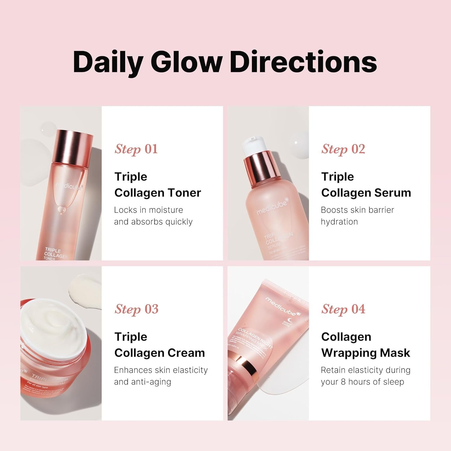 medicube Glass Skin Collagen Trial Kit | Korean Skincare Set and Kit | Gifts for women | 4-Step Skincare Set for glowy skin | Travel Size - Image 3