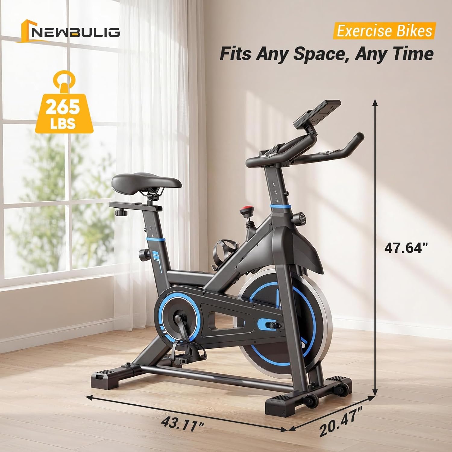 NEWBULIG Exercise Bike with APP, Stationary Bikes for Home, Workout Bike for Adults & Seniors, Cycle Machine, Adjustable Height and Resistance, Low Noise, 265lbs Weight Capacity, Easy Assembly - Image 8
