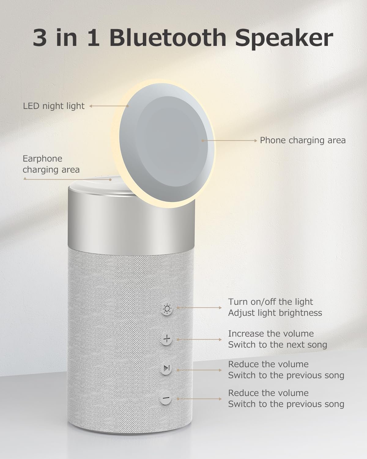 COLSUR Bluetooth Speaker, Magnetic Wireless Charger, Bluetooth Speakers with Night Light, 2 in 1 Wireless Charging Station for iPhone 17/16/15/14/13/12 Series, AirPods Pro 2/4/3/2(Gift Ideal)(Gray) - Image 3