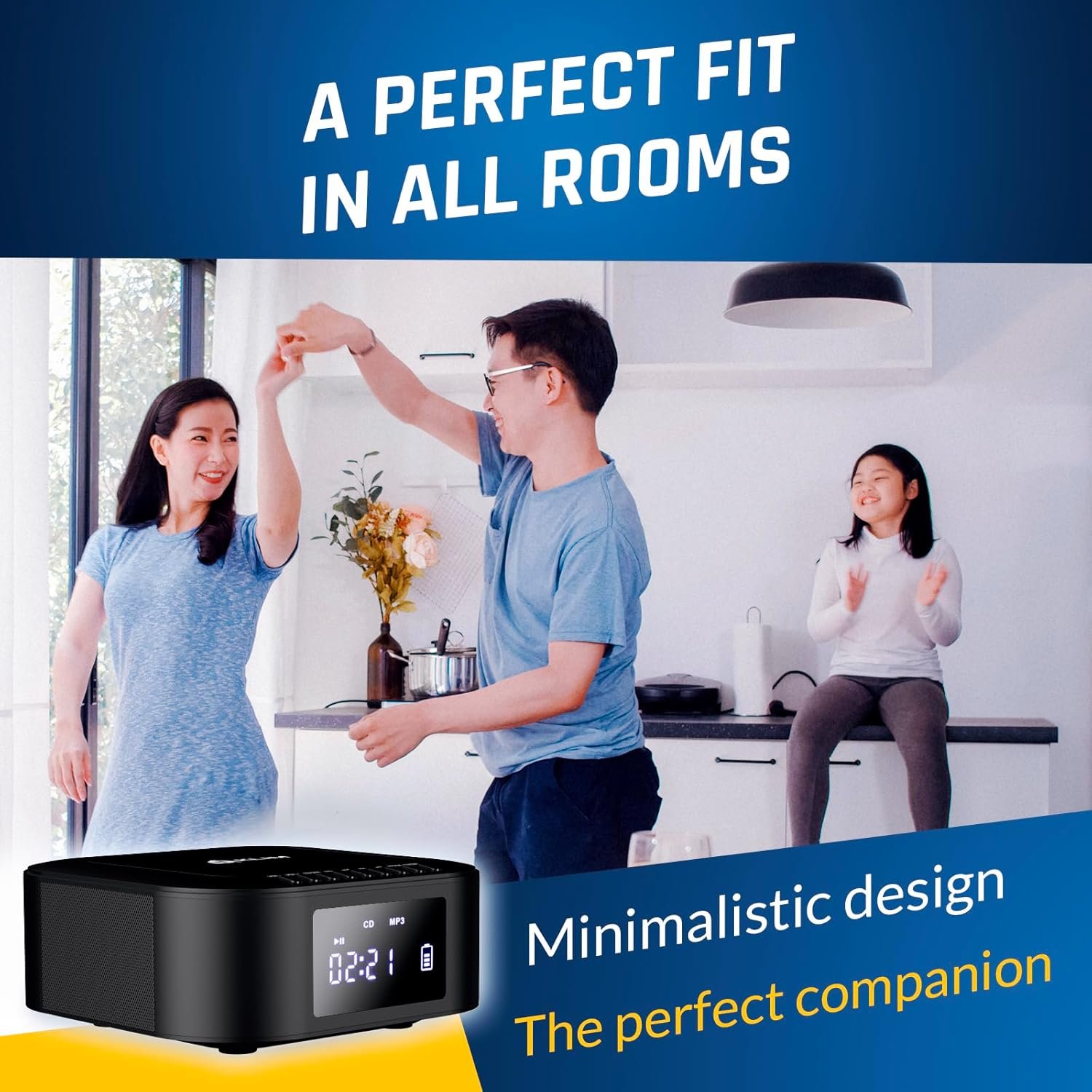 KLIM Boombox E1 with CD case - CD Player Portable Audio System + Extra BASS with Subwoofer + FM Radio, MP3 Bluetooth AUX USB + Wired and Wireless Mode Rechargeable Battery + Remote Control - Image 7