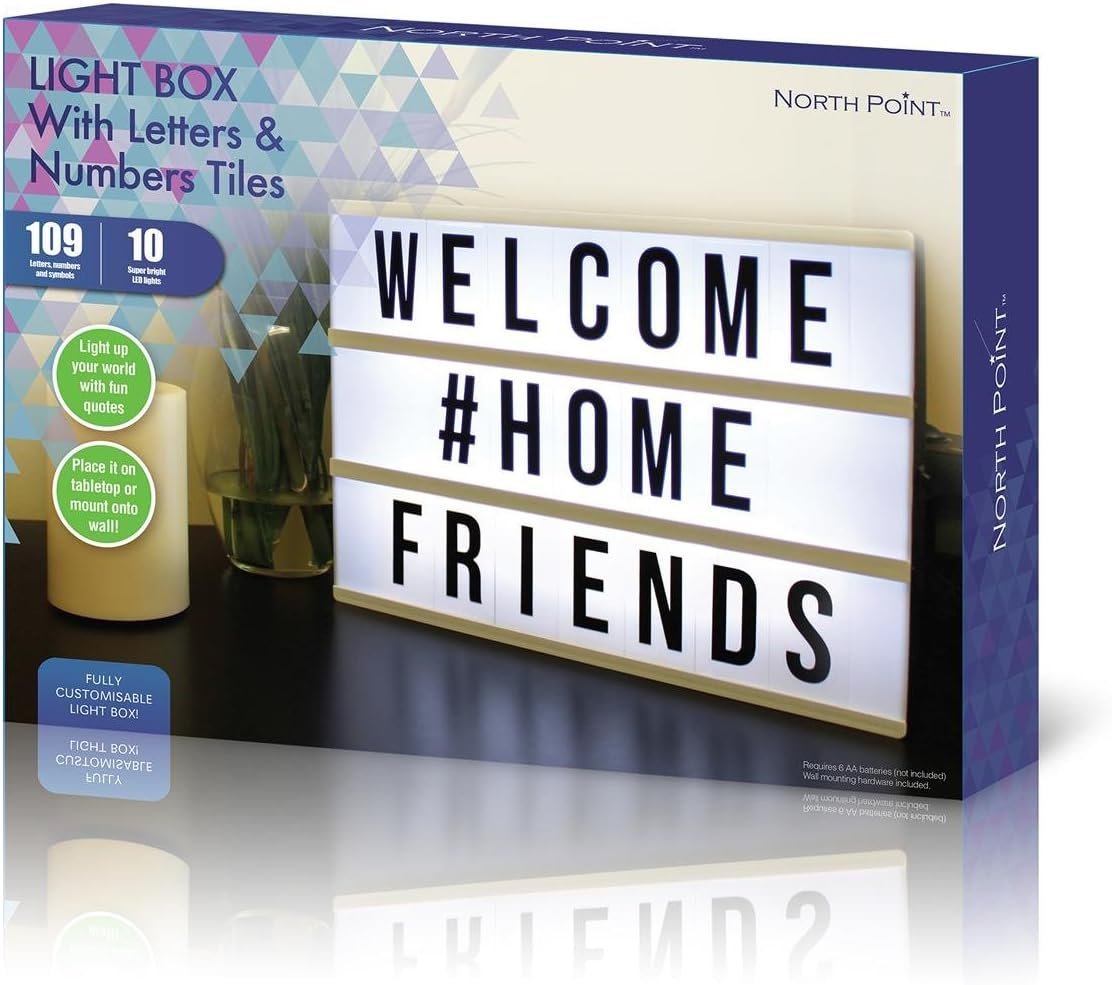 Northpoint Cinema Style 10-LED Home Decor Large Light Box with 109 Letters and Characters, Wall Mounted or Tabletop, Battery or USB Powered, White - Image 2