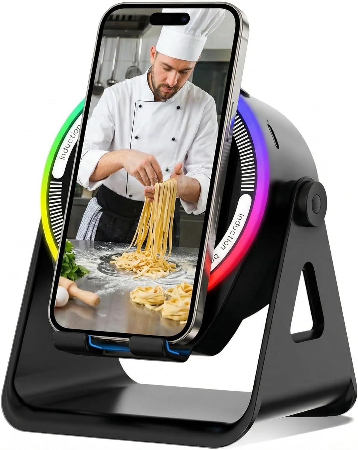 Wireless Induction Speaker, 5-in-1 Bluetooth 5.3 Phone Stand with 360° Rotation & RGB Ambient Light - Cool Tech Gadgets Gifts for Men Women Dad Mom - Compatible iPhone/Android/iPad/Samsung (Black) - Image 9