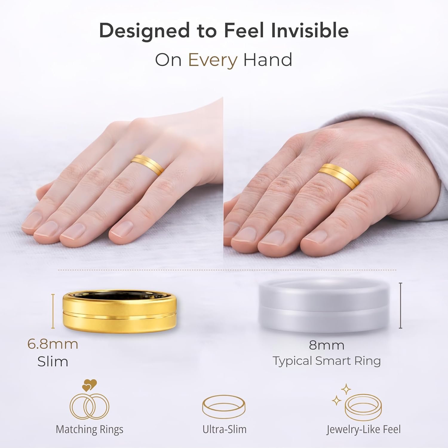 Smart Ring Health & Fitness Tracker for Men and Women, Sleep and Activity Tracking, HRV and Stress, Heart Rate and SPO₂, Women Health Support, 120+ Sports Modes (Matte Gold, 9) - Image 3